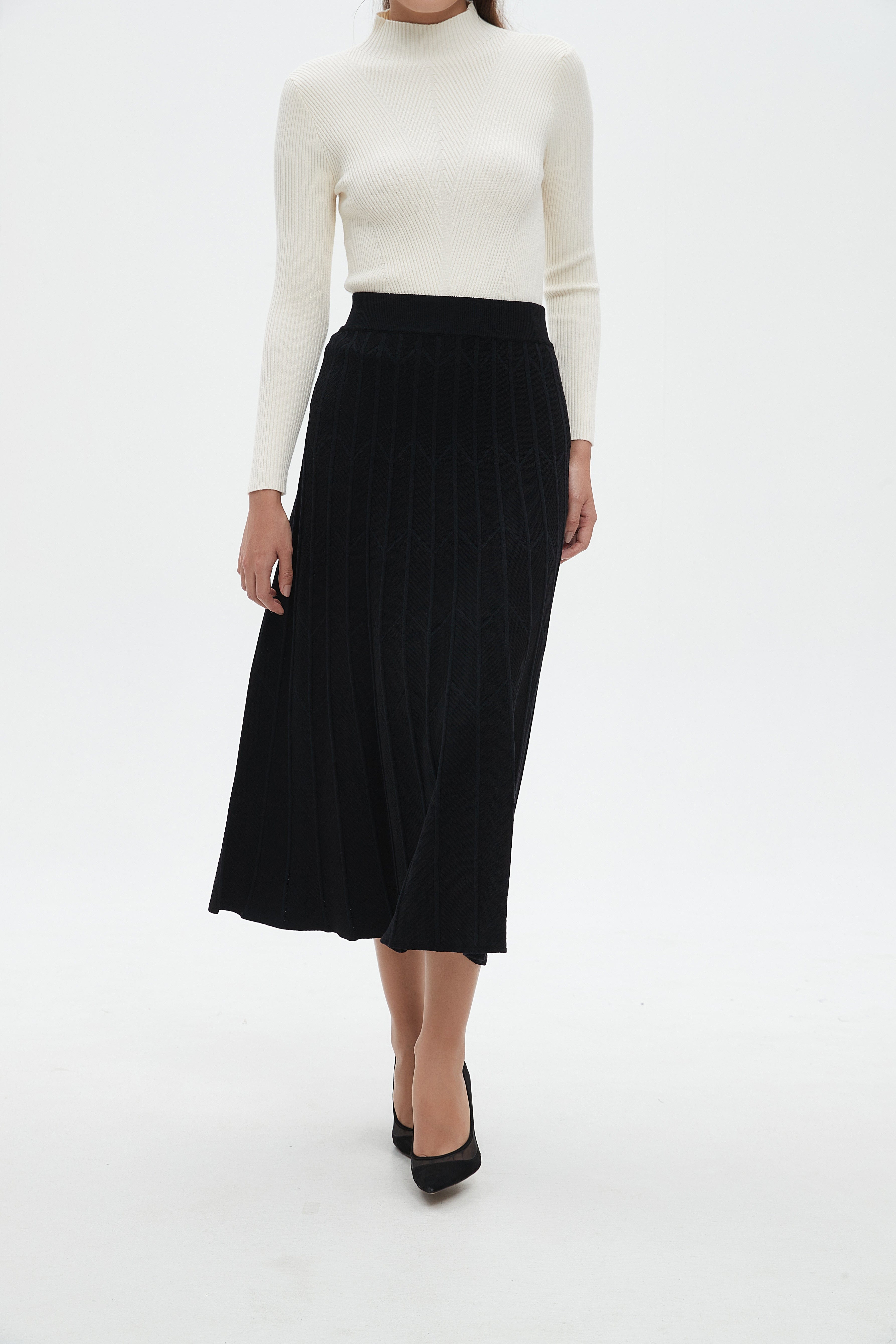 نتشي تنورة ميدي نسائية مضلعة بالطول