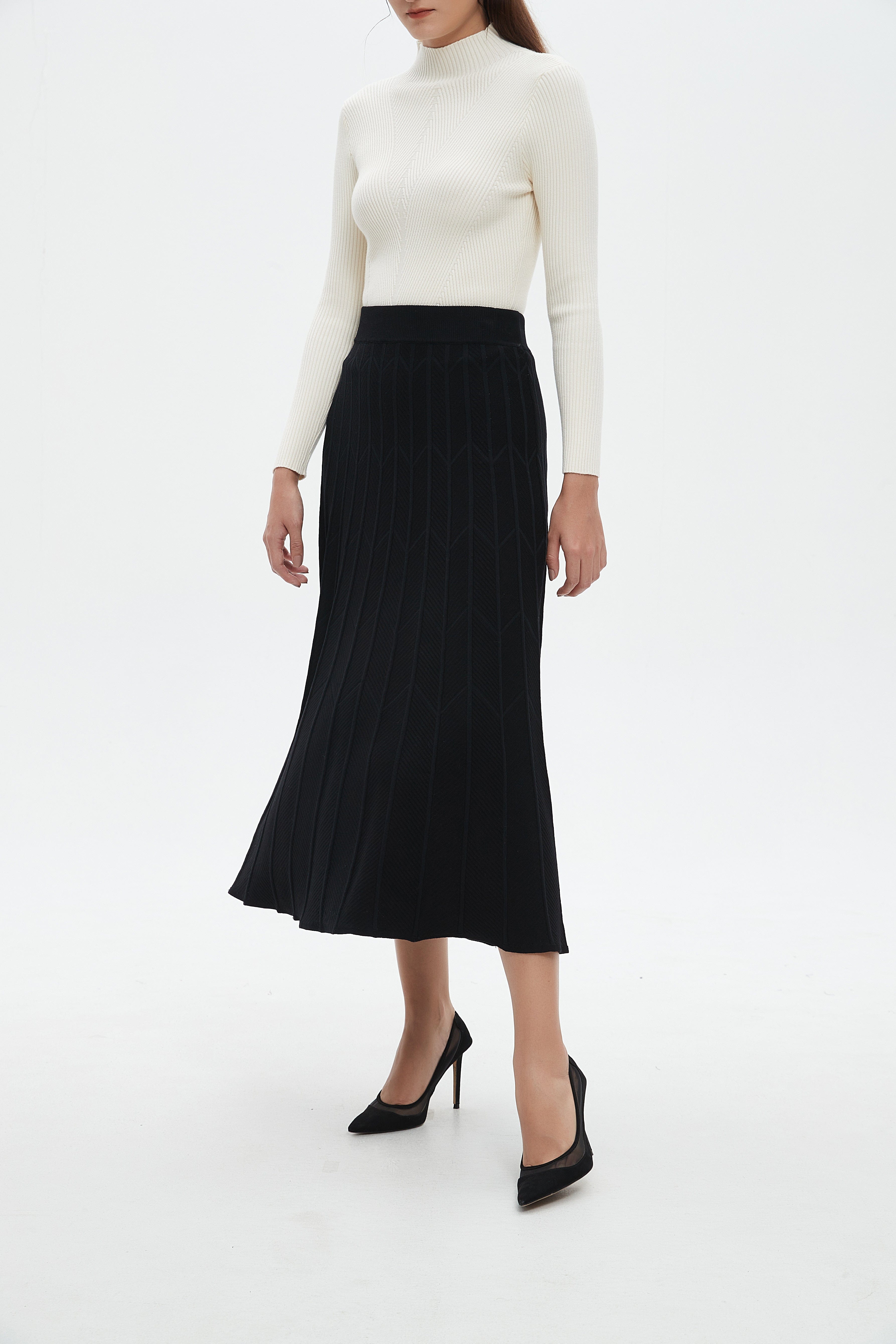 نتشي تنورة ميدي نسائية مضلعة بالطول