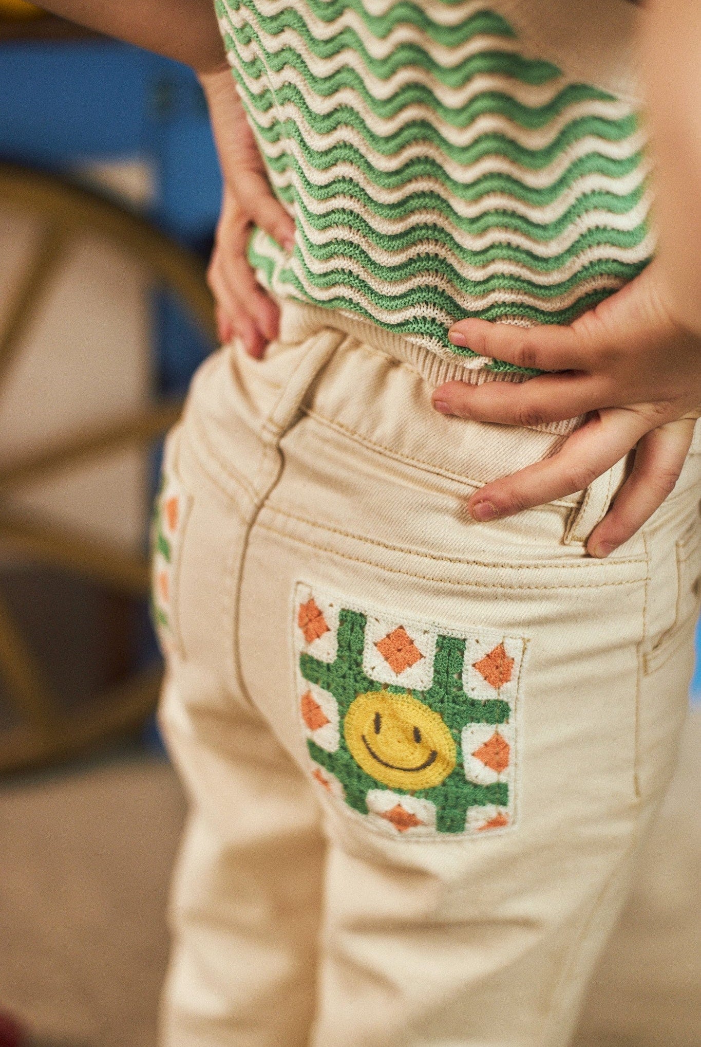 جينجرسنابس بنطلون بناتي مزين بتطريز خلفي طويل