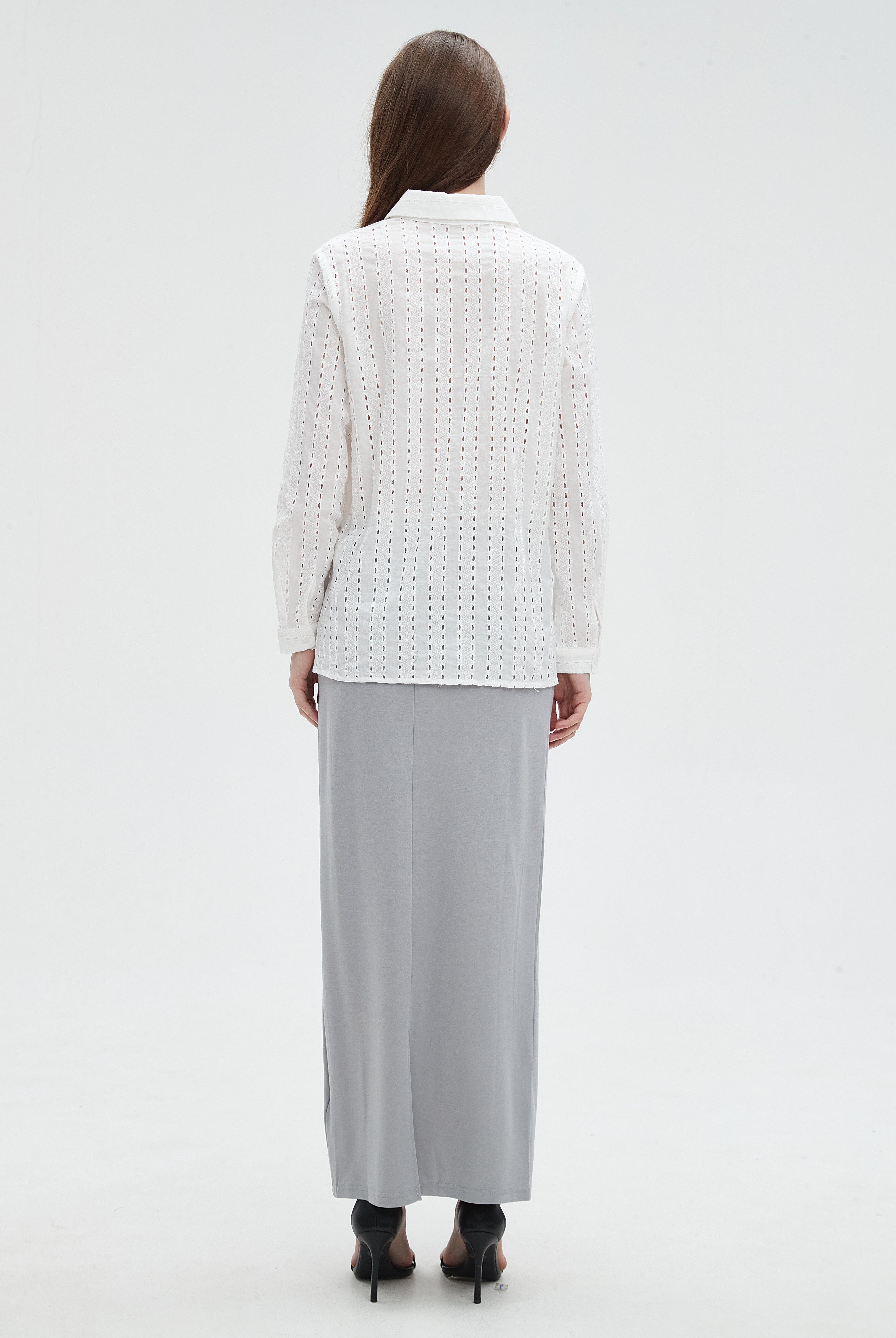 ميكا بلوزة منقطة نسائية باكمام طويلة وياقة