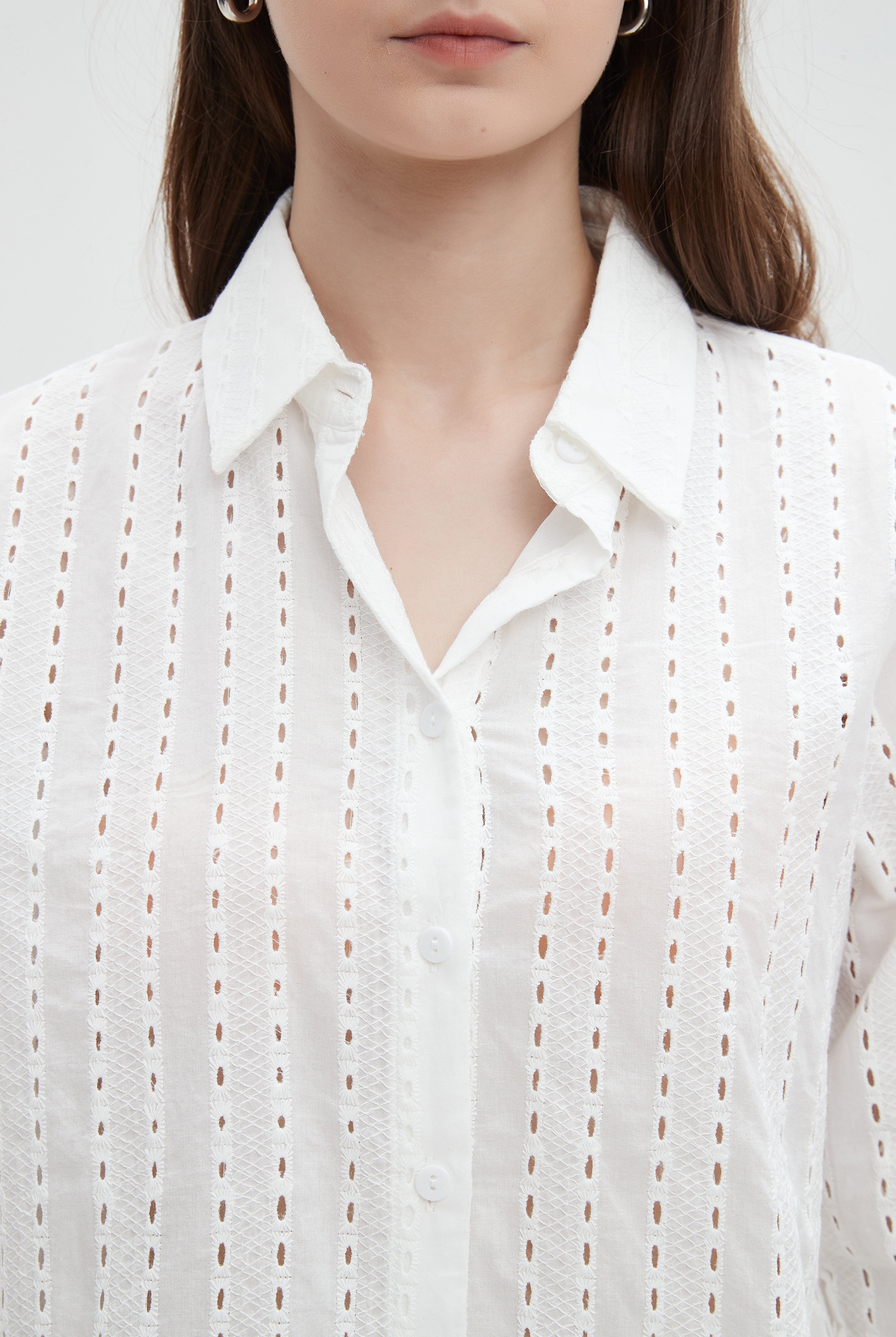 ميكا بلوزة منقطة نسائية باكمام طويلة وياقة