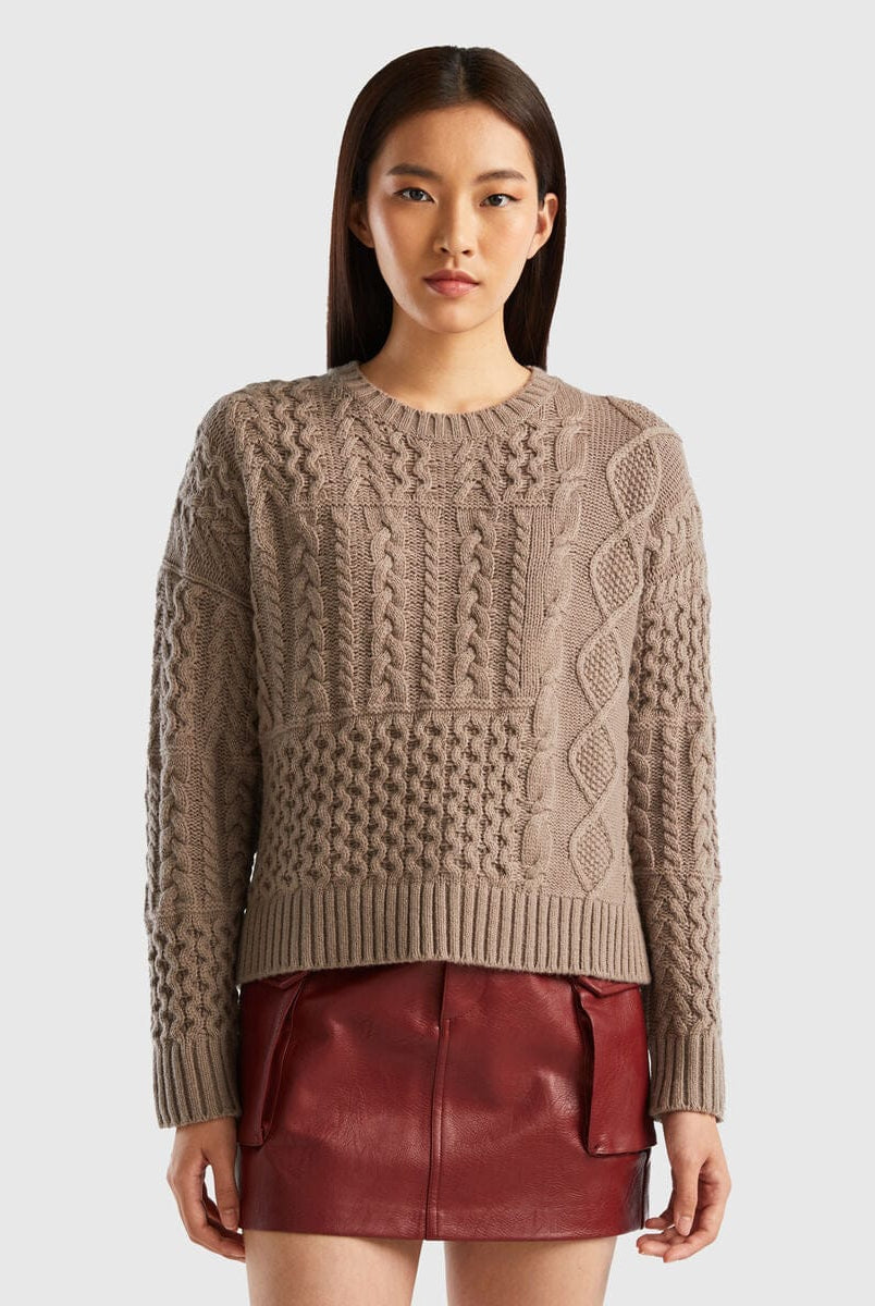 يونايتد كولورز اوف بينيتون بلوفر مضفر كم طويل نسائي