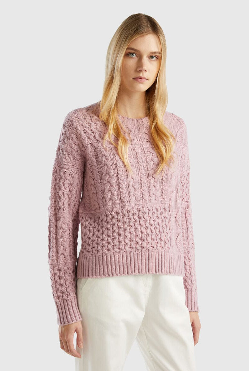 يونايتد كولورز اوف بينيتون بلوفر مضفر كم طويل نسائي