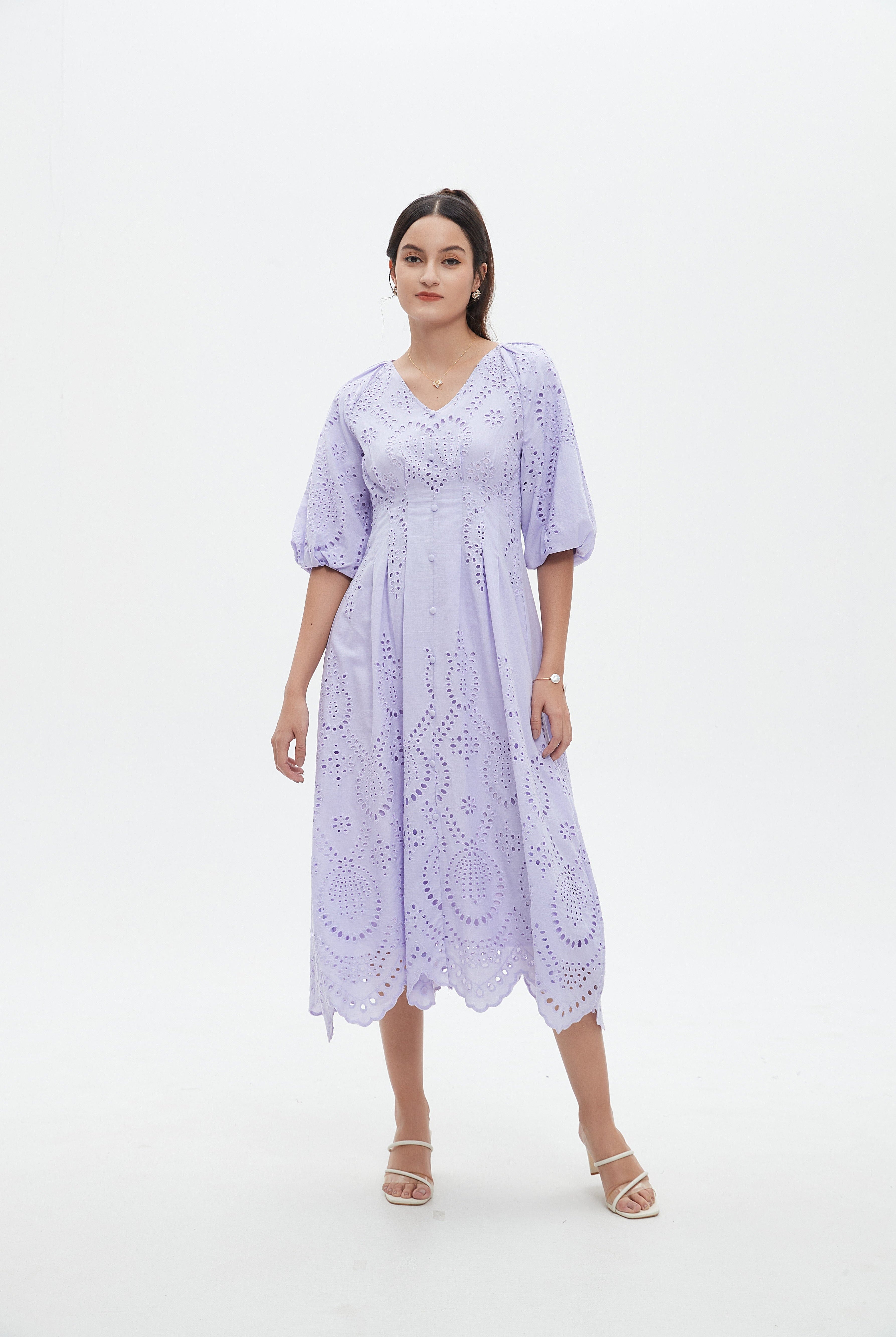 نتشي فستان نسائي ميدي بتطريز مخرم 3/4 كم