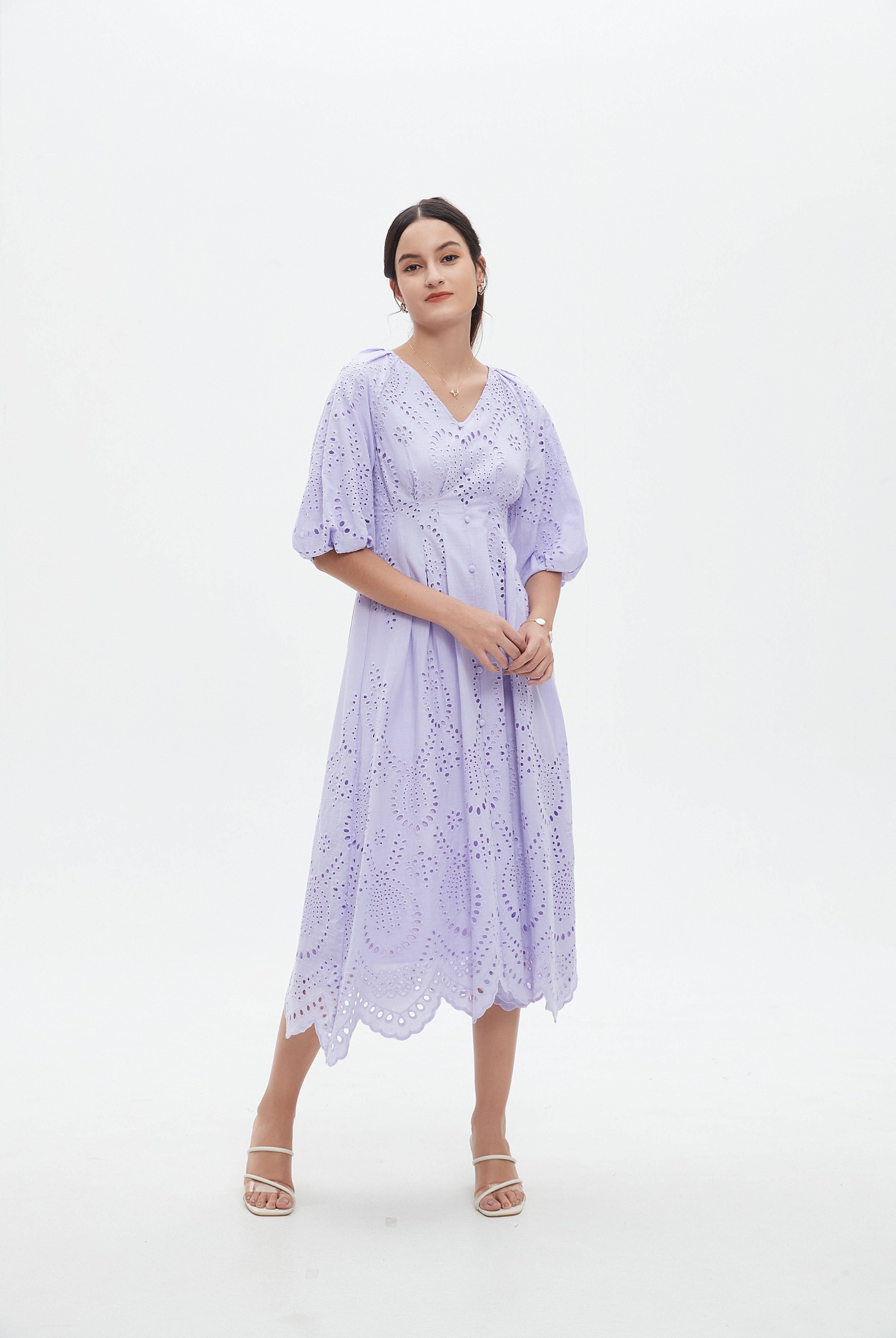 نتشي فستان نسائي ميدي بتطريز مخرم 3/4 كم