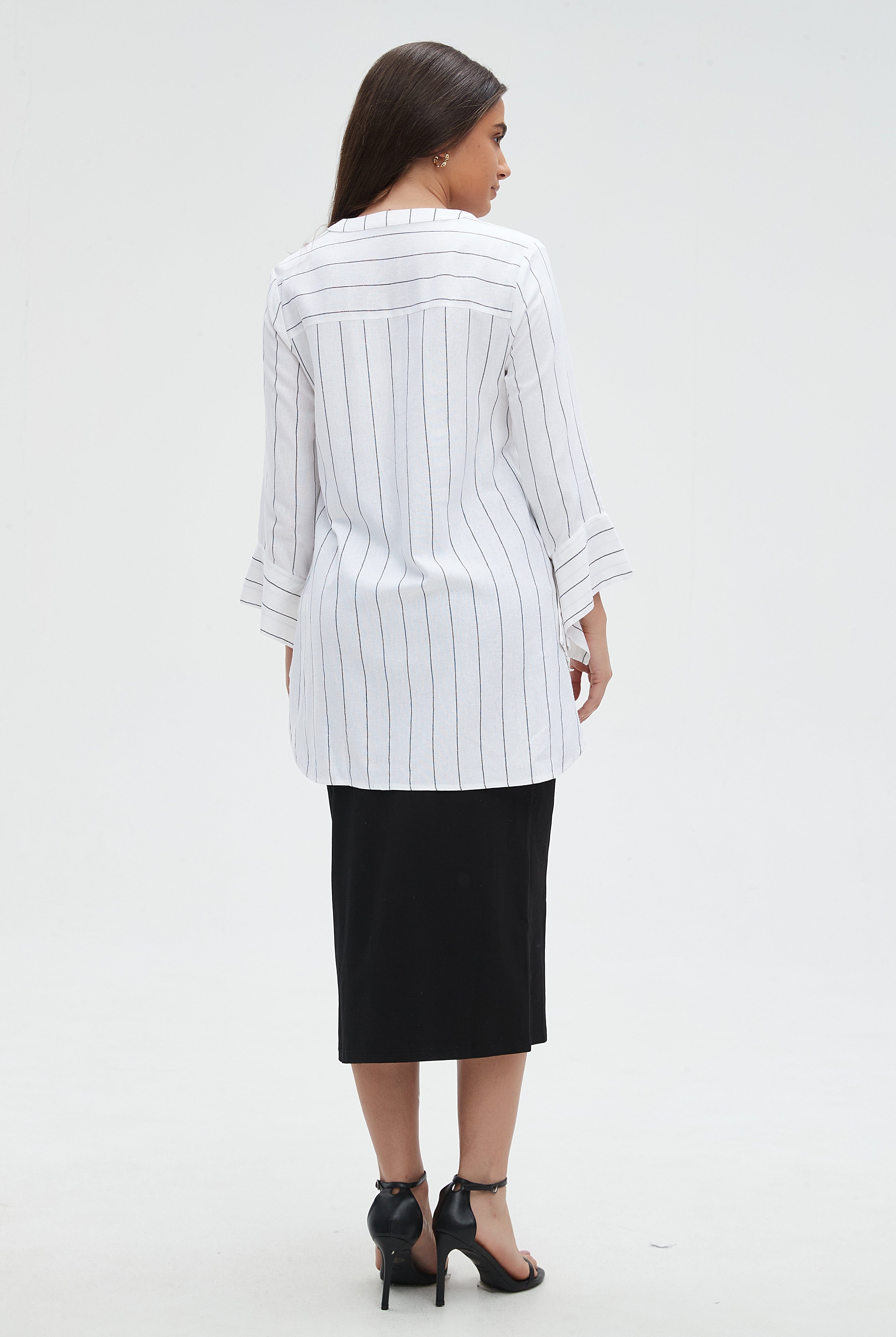 ميكا بلوزة مخططة بالطول نسائية كم طويل