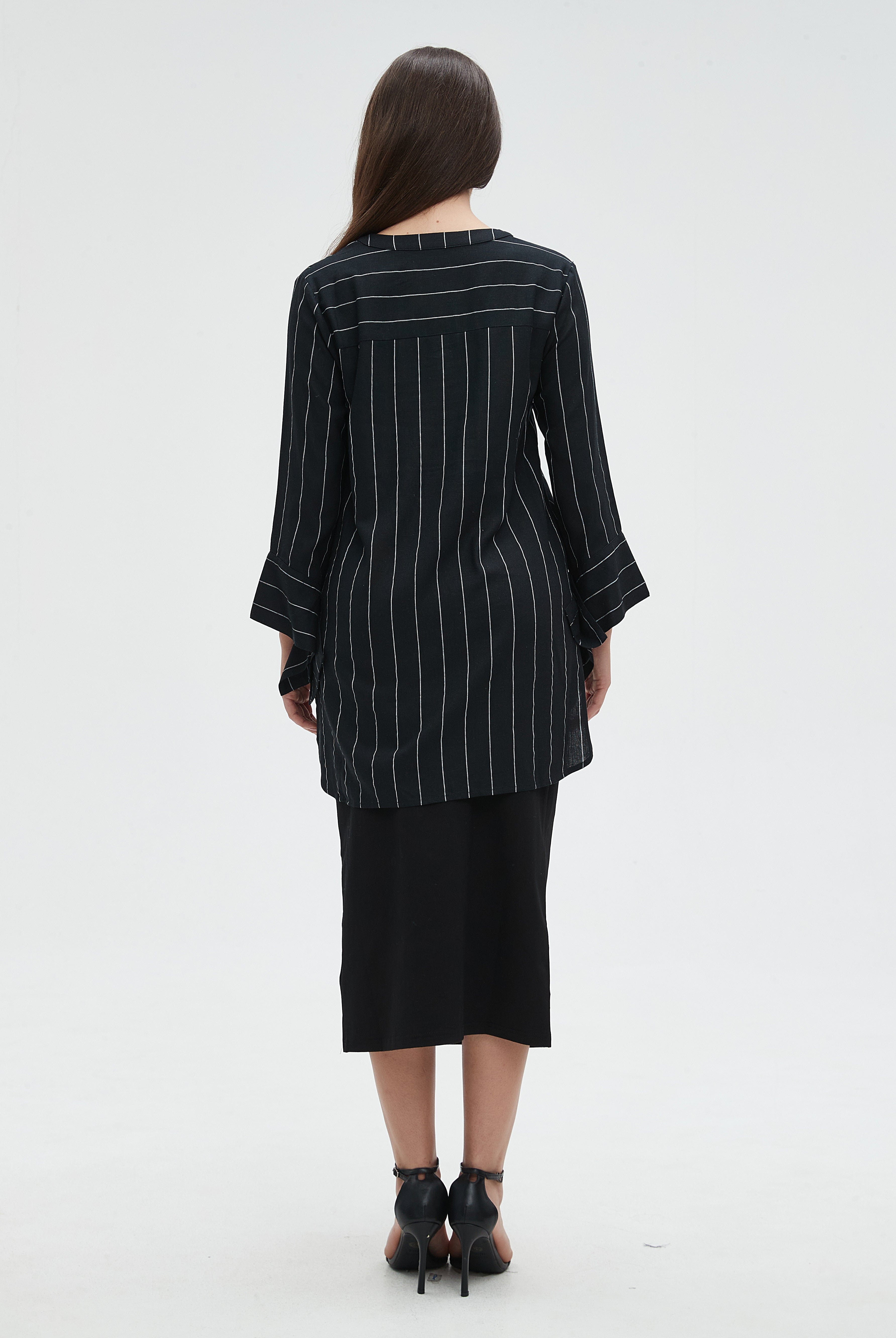 ميكا بلوزة مخططة بالطول نسائية كم طويل