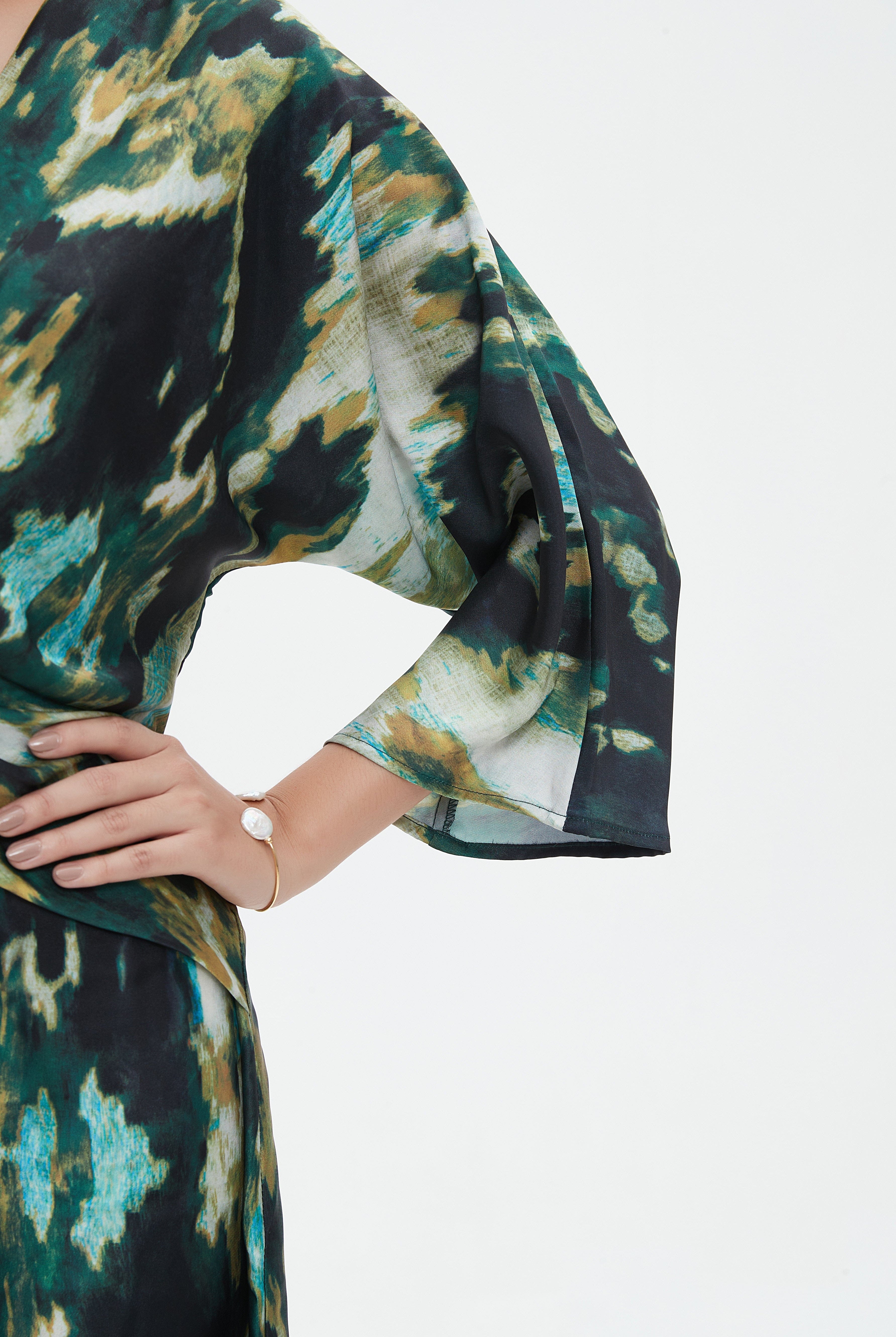 نتشي فستان ميدي 3/4 كم لف ملون نسائي