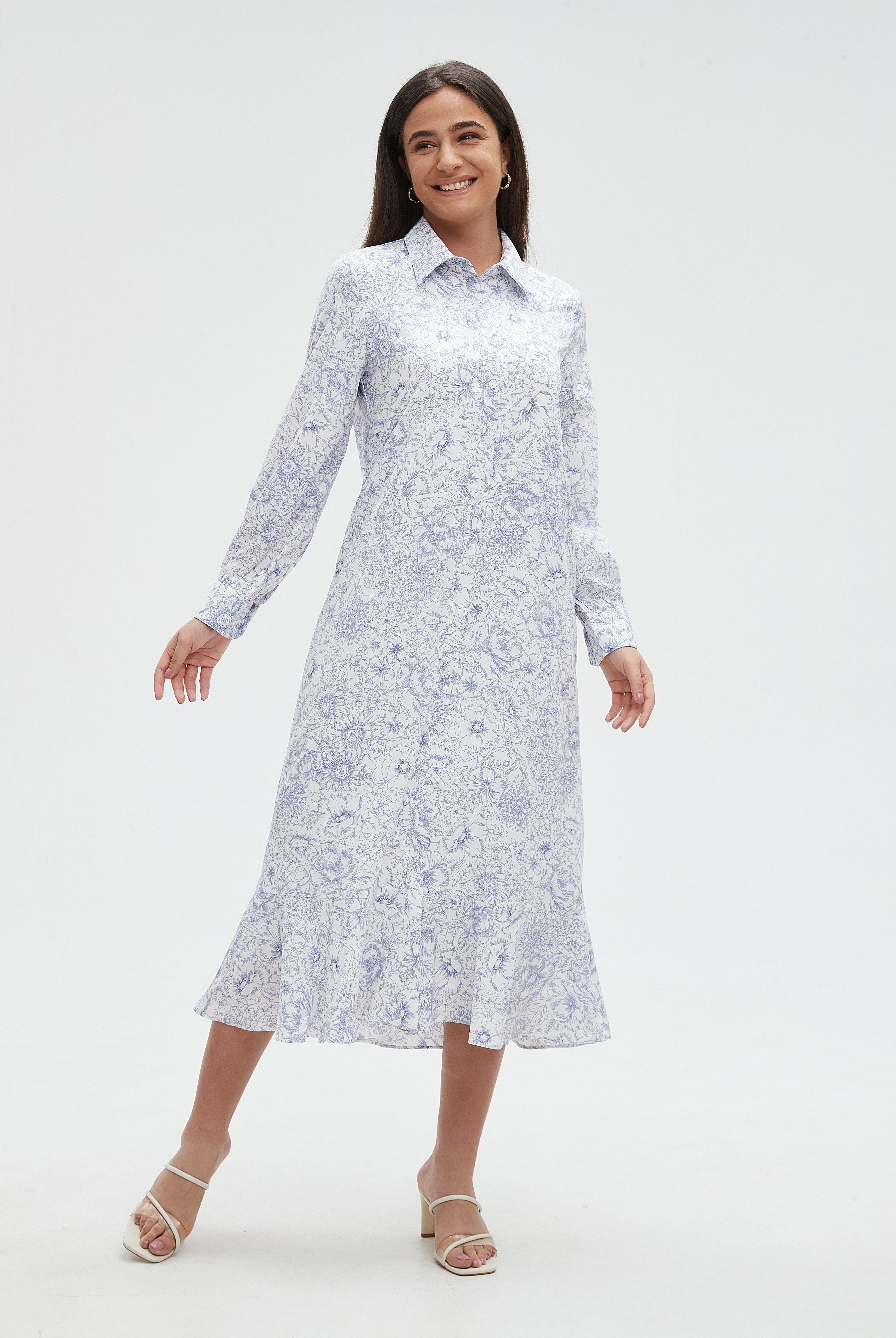 ميكا بلوزة نسائية كشكش من الديل بأكمام طويلة