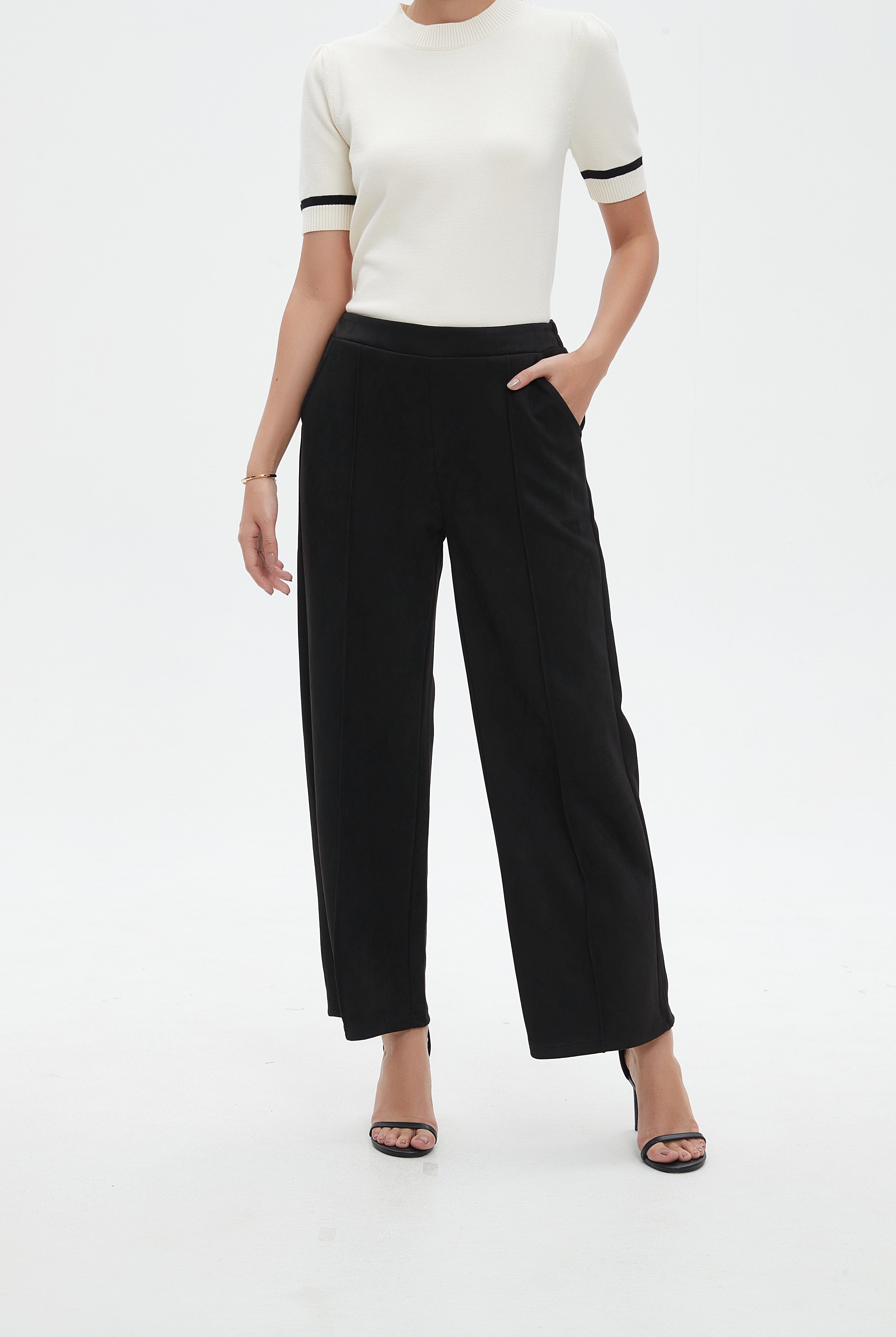 نتشي بنطال طويل سادة واسع من الأسفل