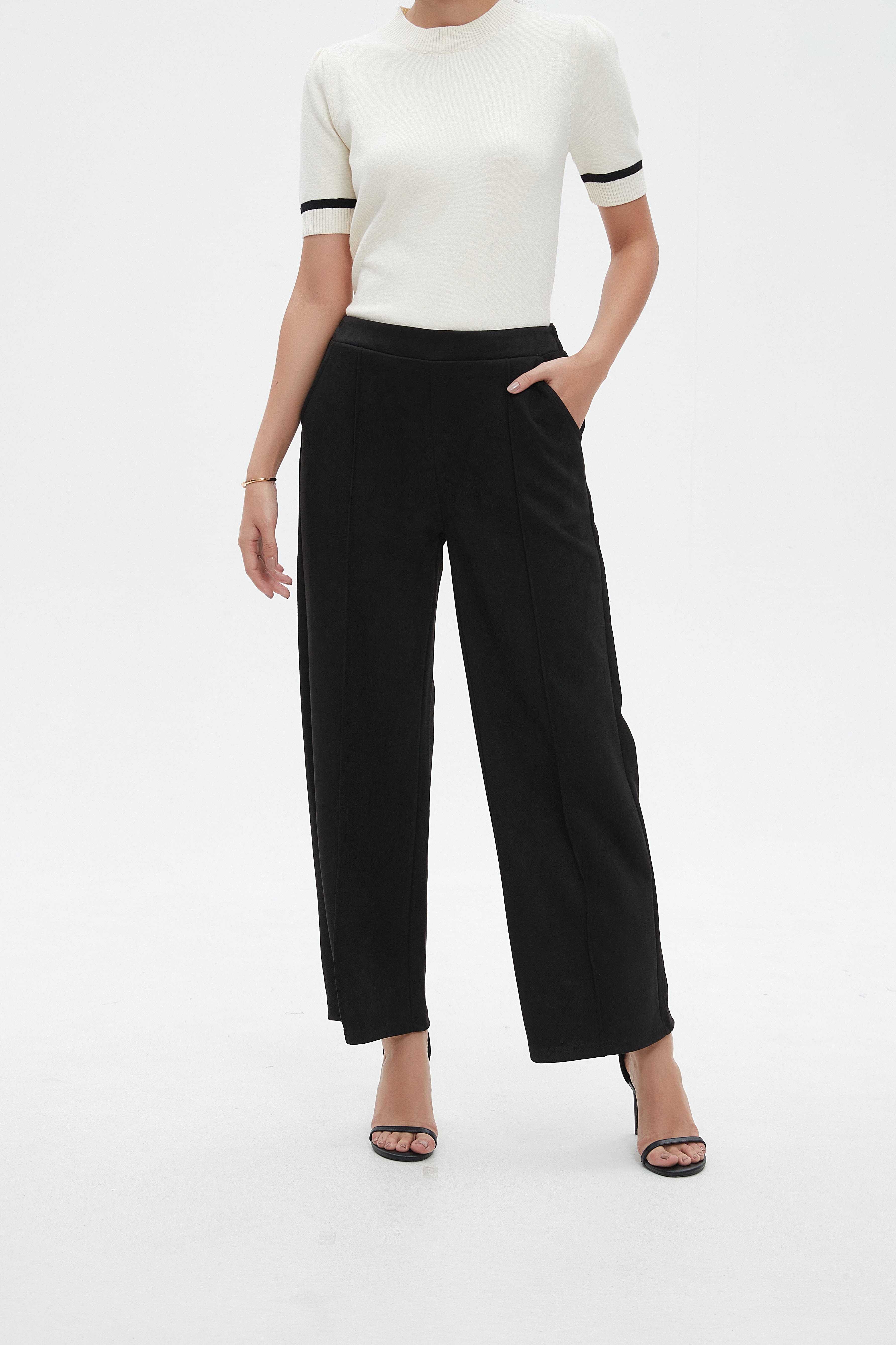 نتشي بنطال طويل سادة واسع من الأسفل