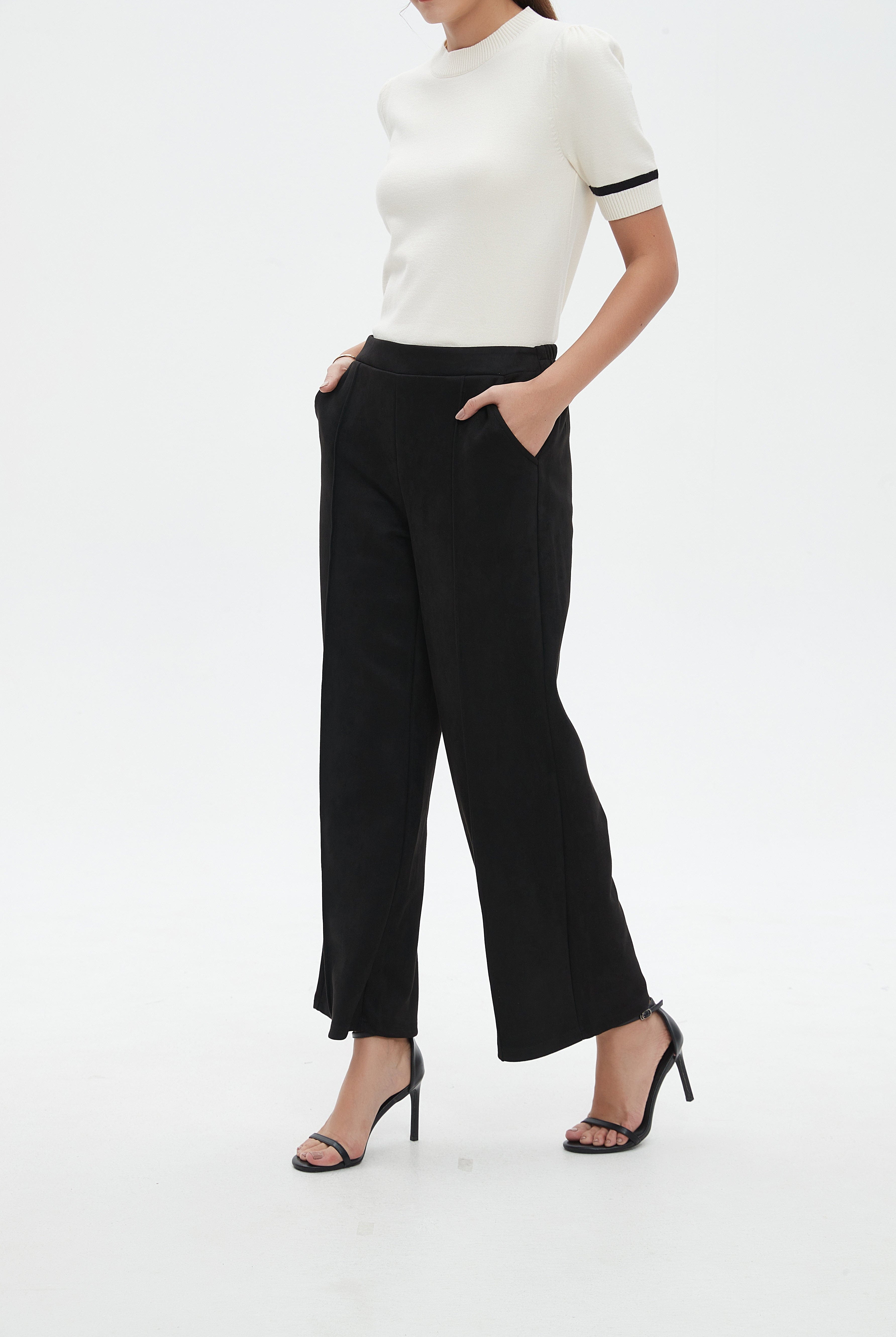 نتشي بنطال طويل سادة واسع من الأسفل