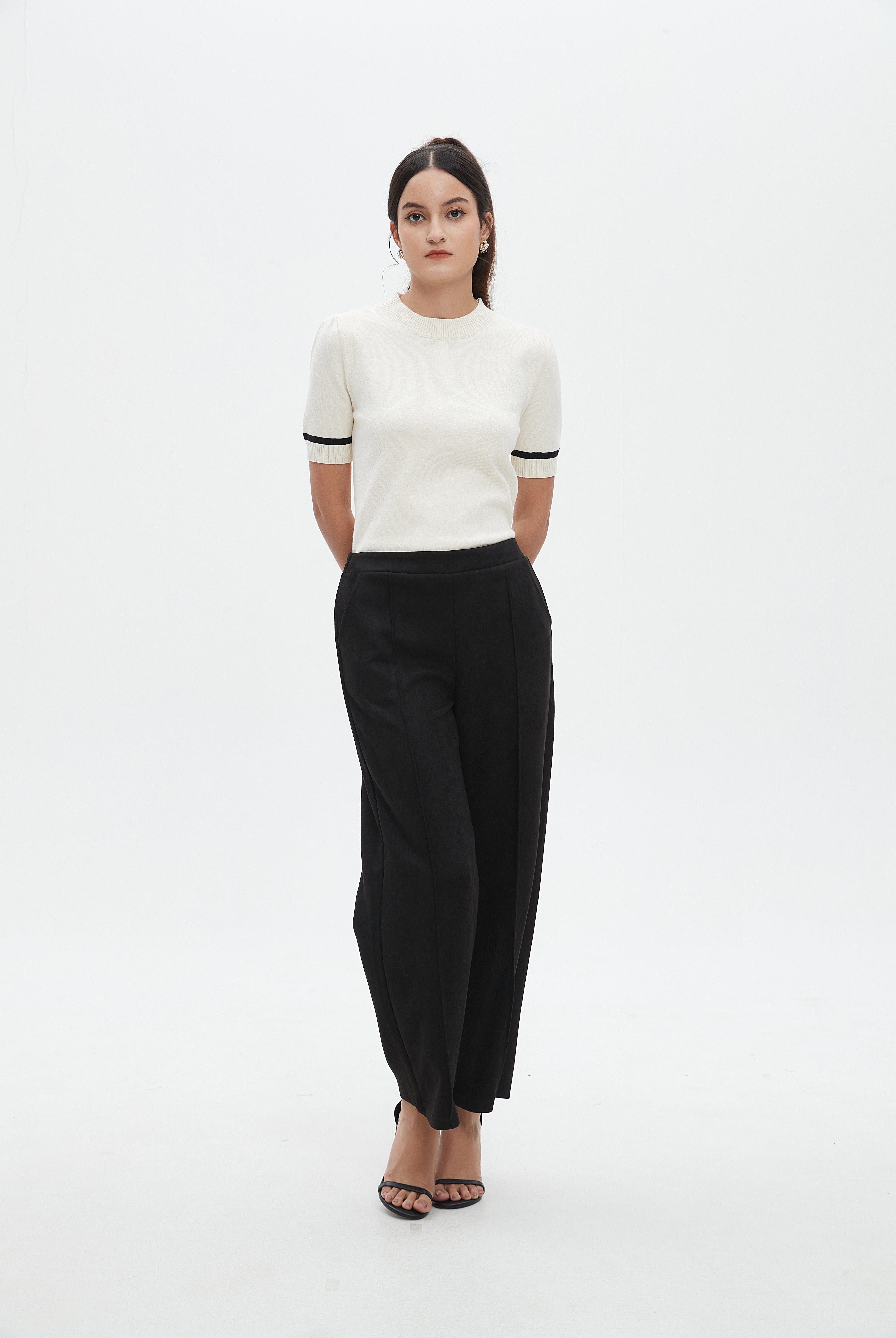 نتشي بنطال طويل سادة واسع من الأسفل