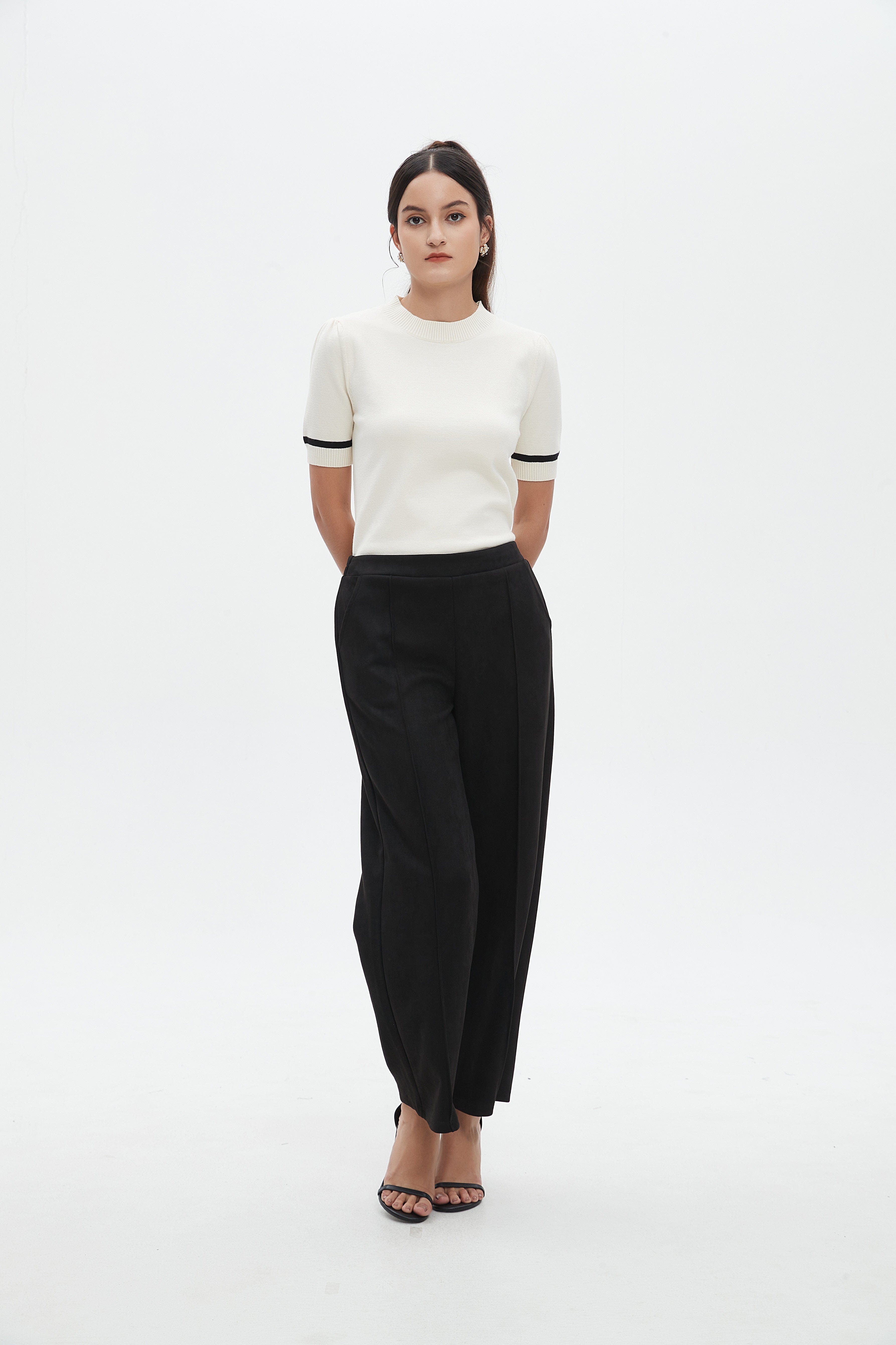 نتشي بنطال طويل سادة واسع من الأسفل