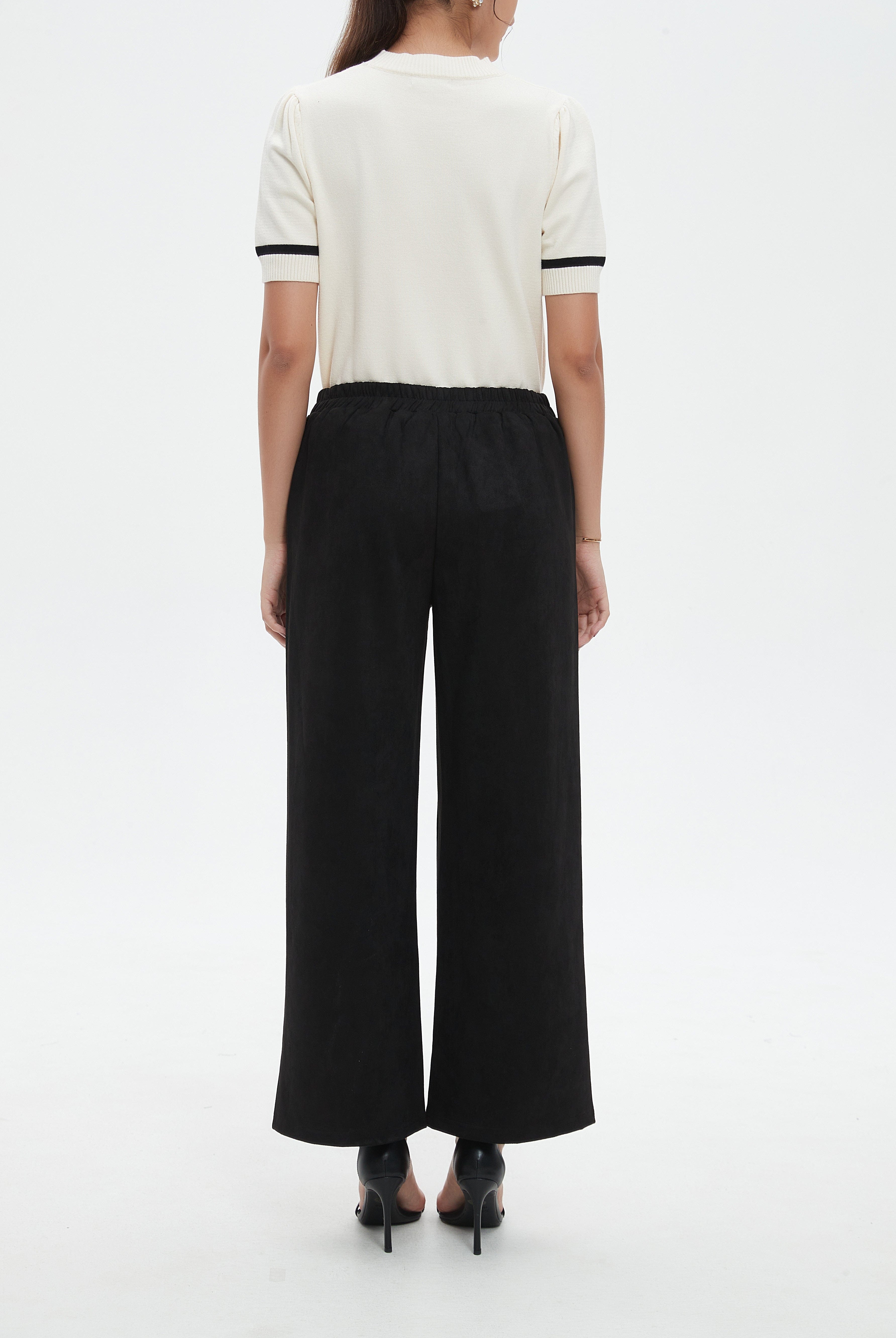 نتشي بنطال طويل سادة واسع من الأسفل