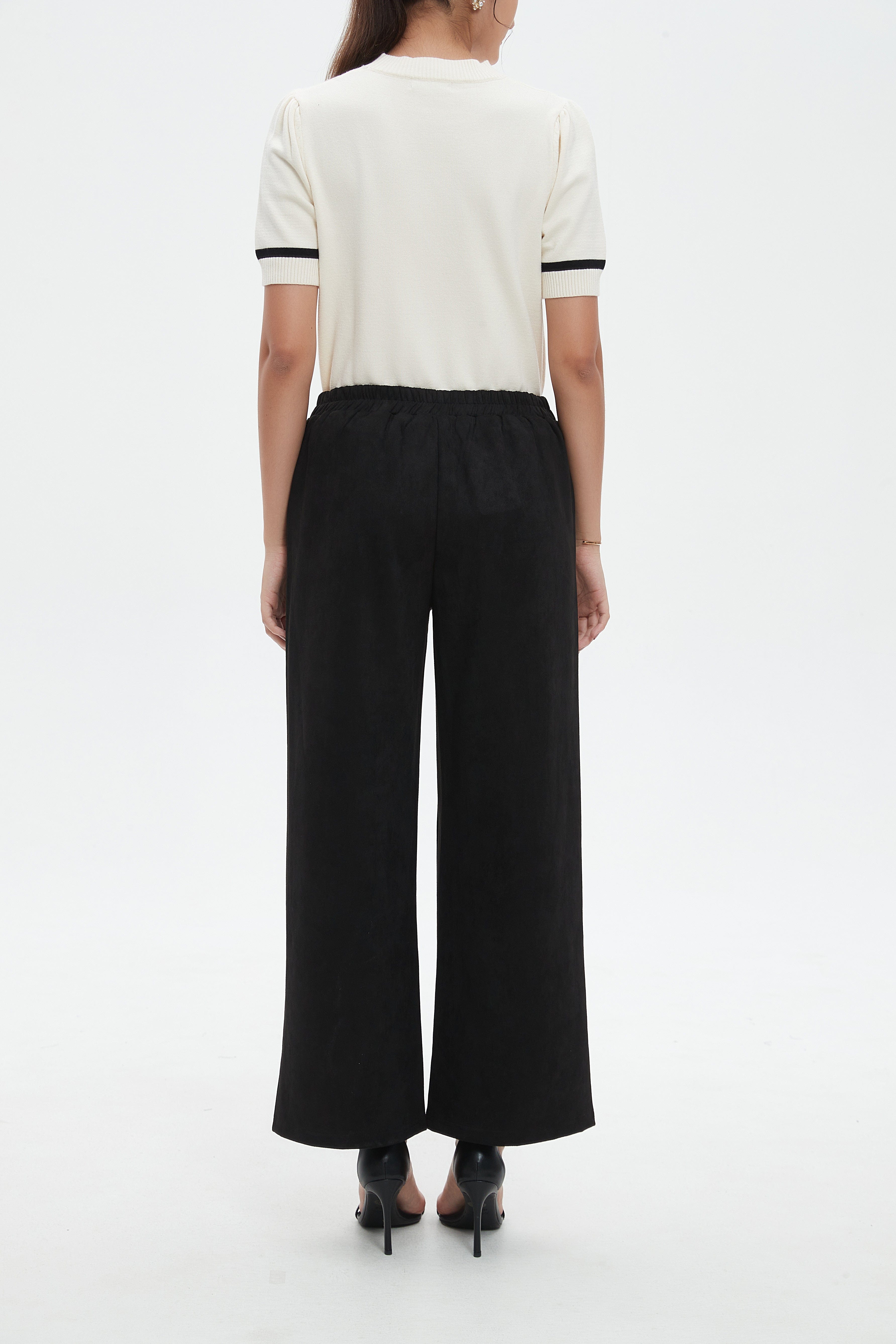 نتشي بنطال طويل سادة واسع من الأسفل