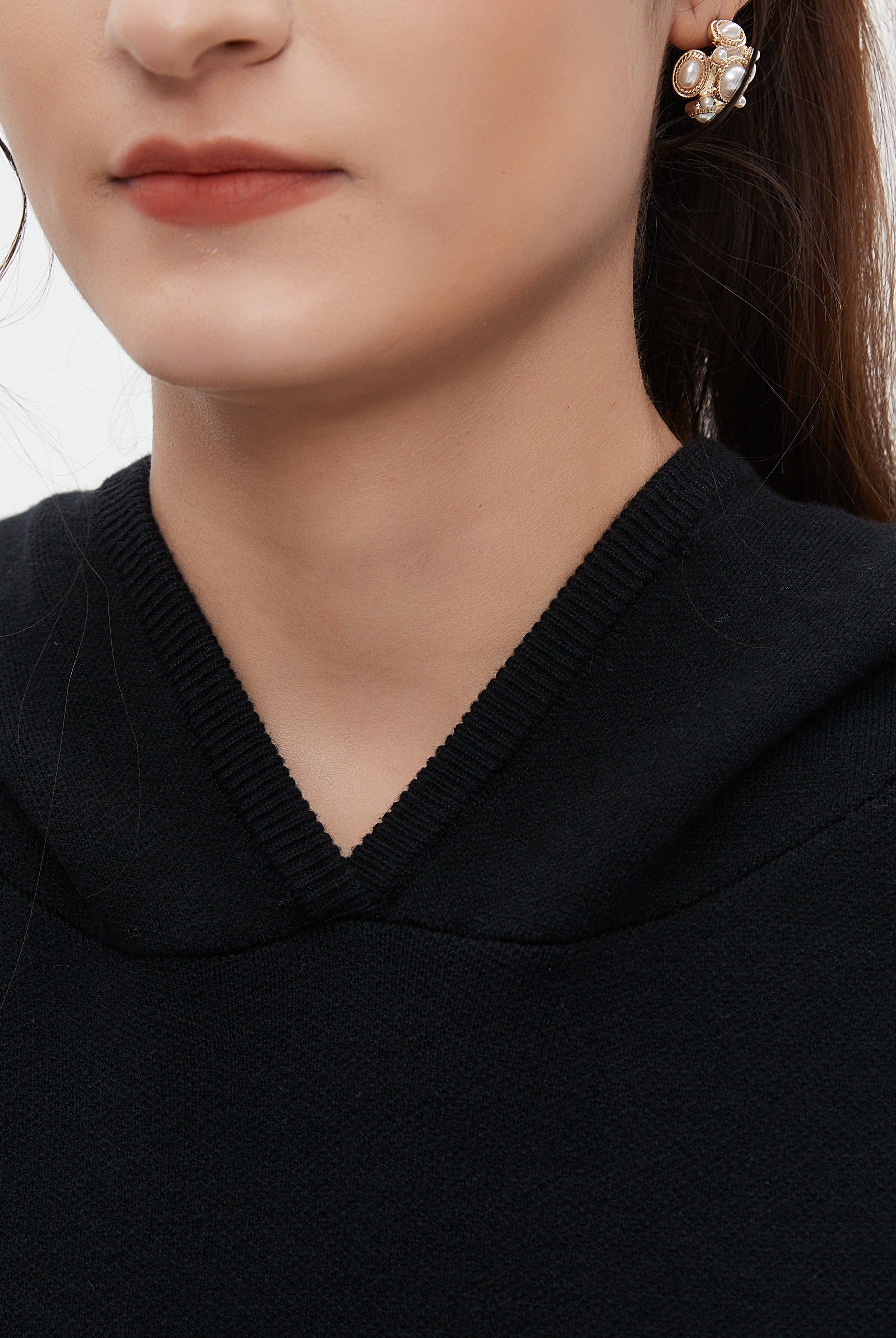 ميكا بلوزة نسائية شتوي ملونة بكم طويل وغطاء رأس