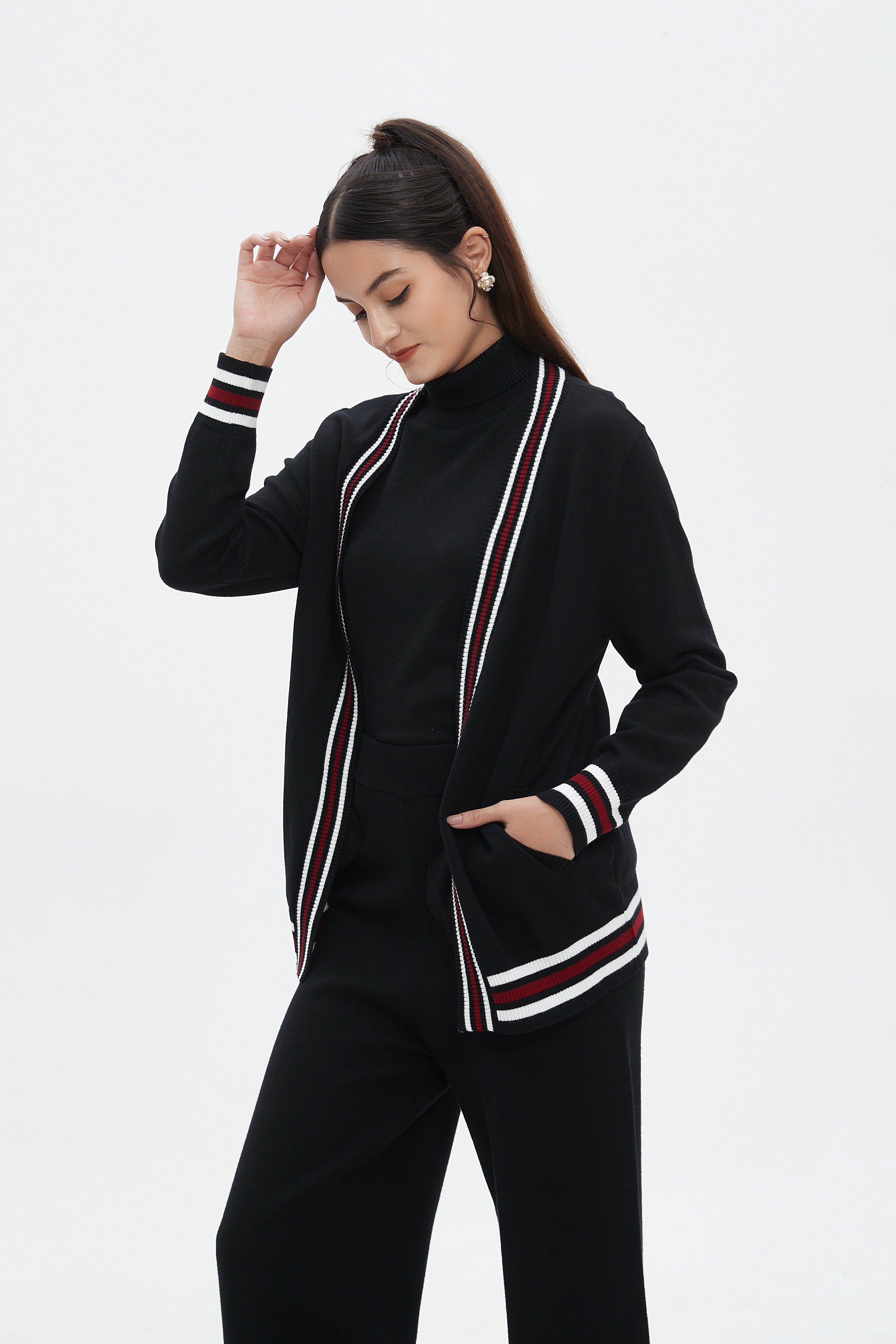 نتشي كارديجان نسائي طويل مخطط الوان