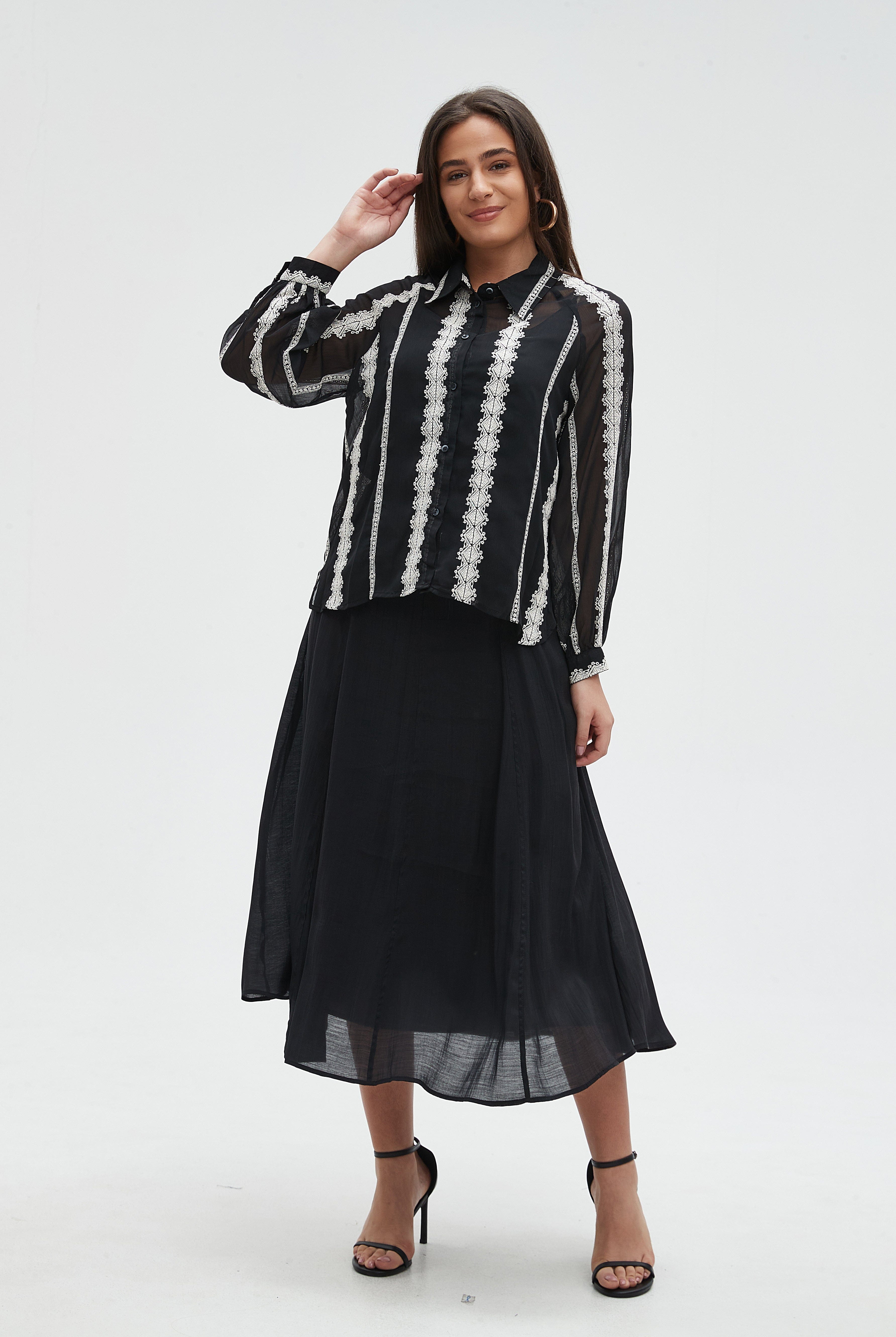 ميكا بلوزة نسائية كم طويل منقوشة