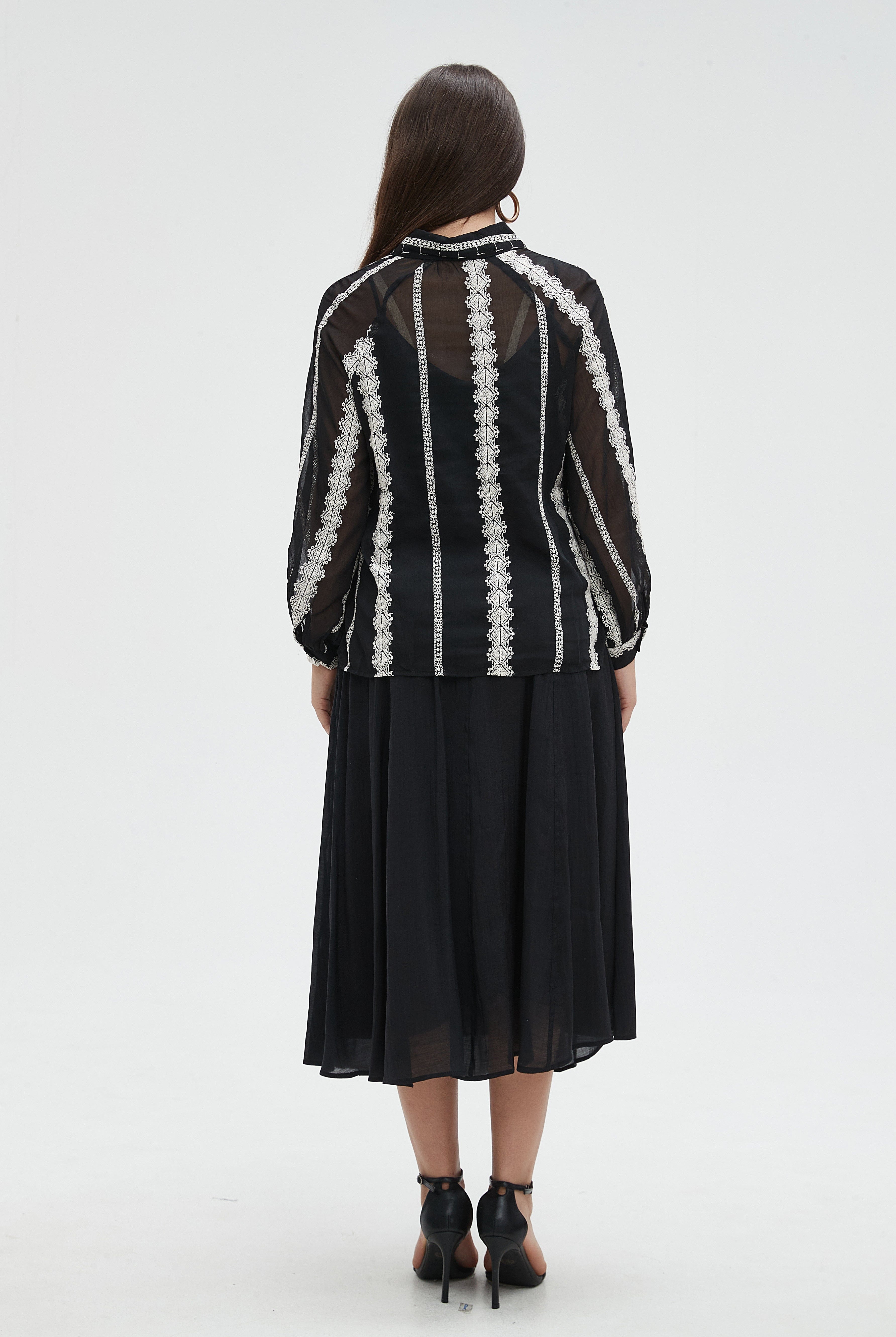 ميكا بلوزة نسائية كم طويل منقوشة