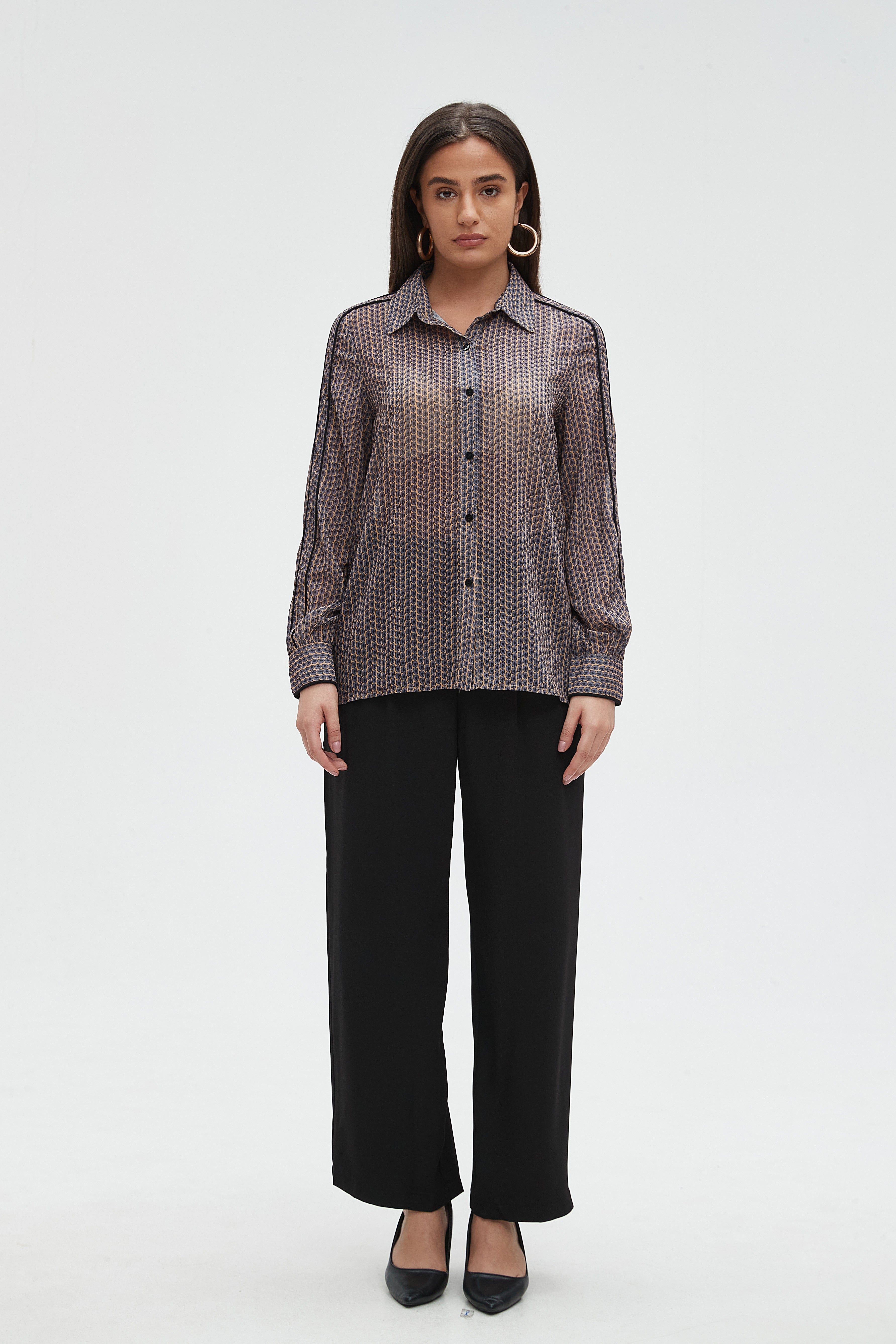 ميكا بلوزة نسائية منقطة بأكمام طويلة وياقة