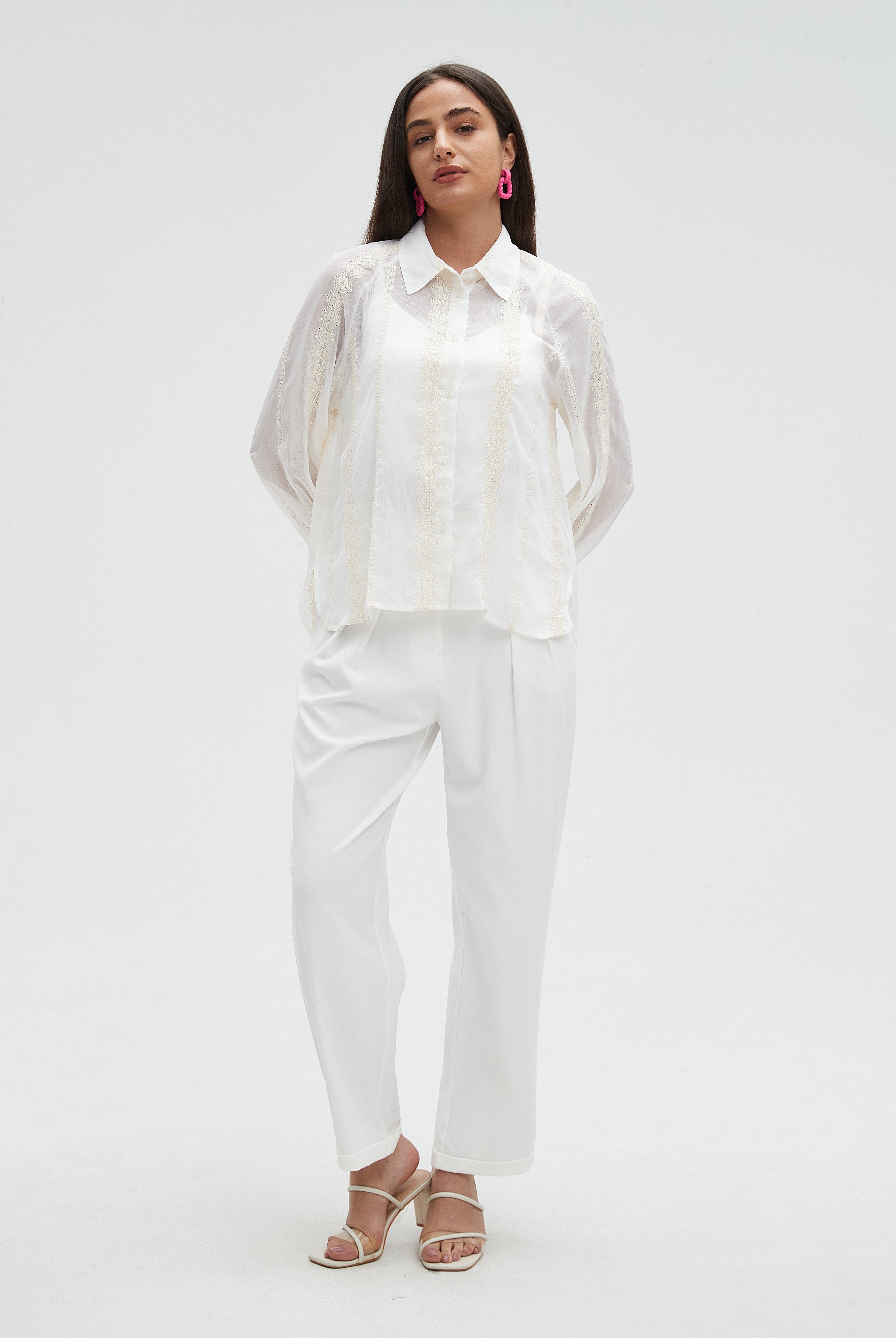 ميكا بلوزة نسائية كم طويل منقوشة