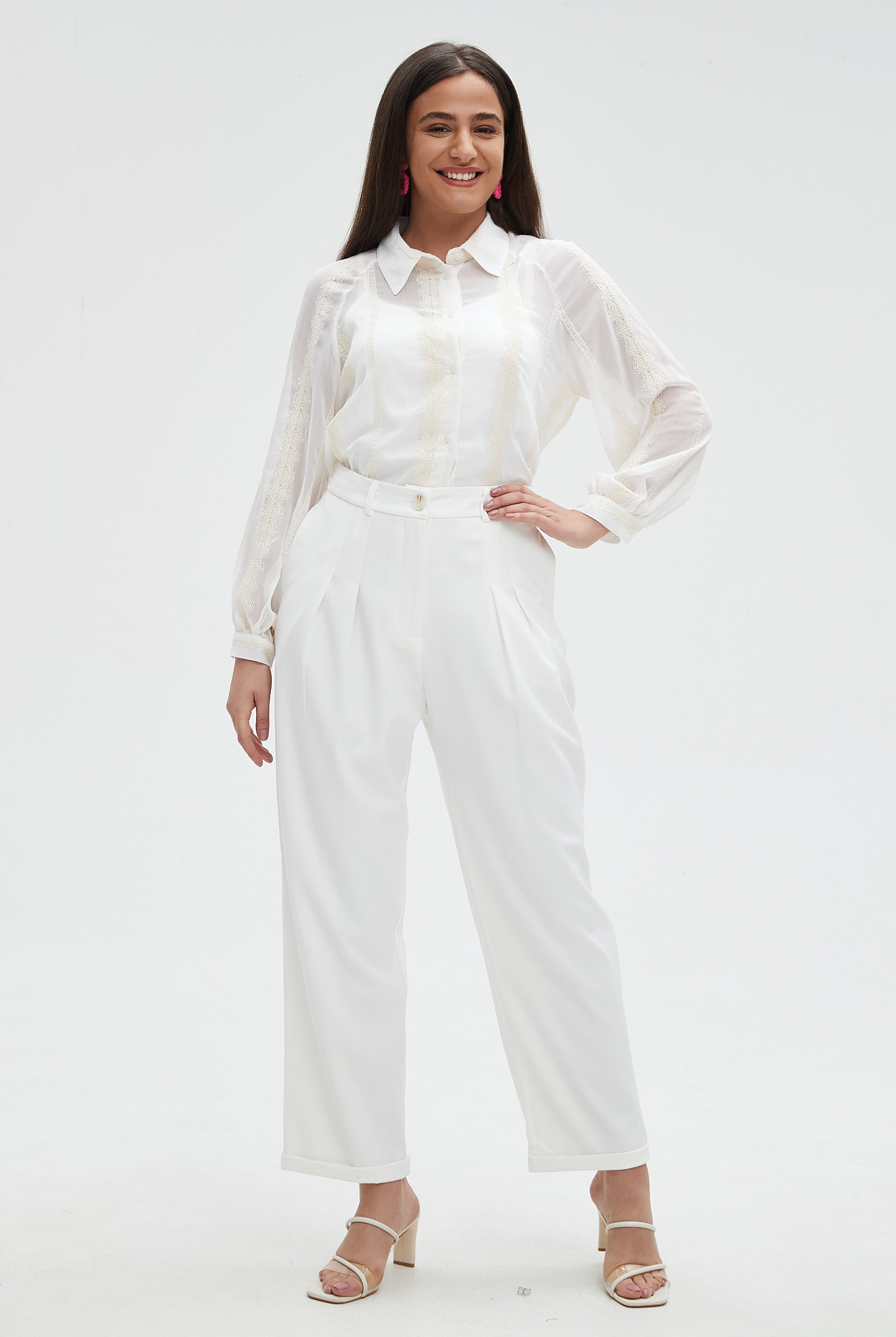 ميكا بلوزة نسائية كم طويل منقوشة