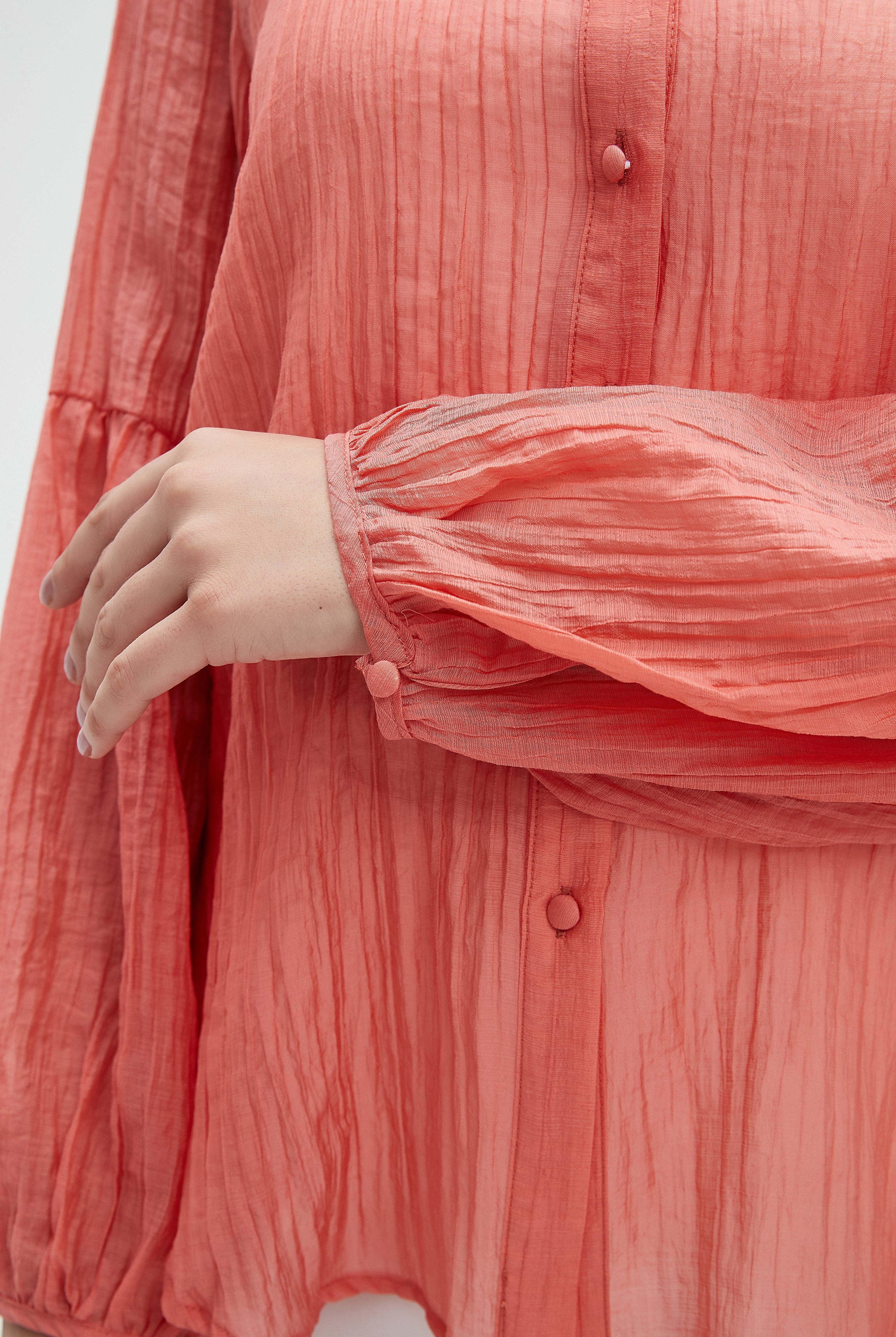 ميكا بلوزة نسائية شفافة سادة بكم طويل