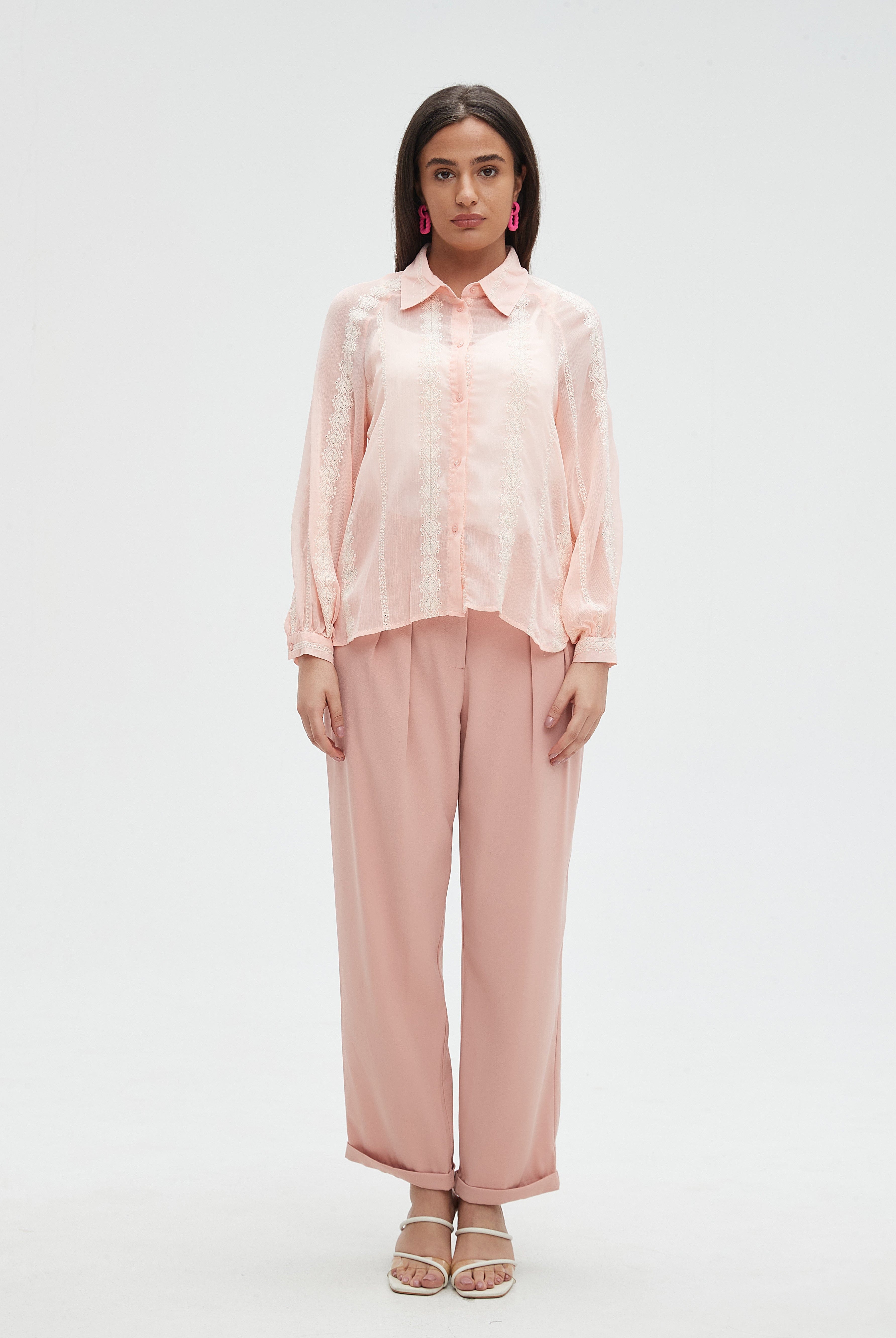 ميكا بلوزة نسائية كم طويل منقوشة