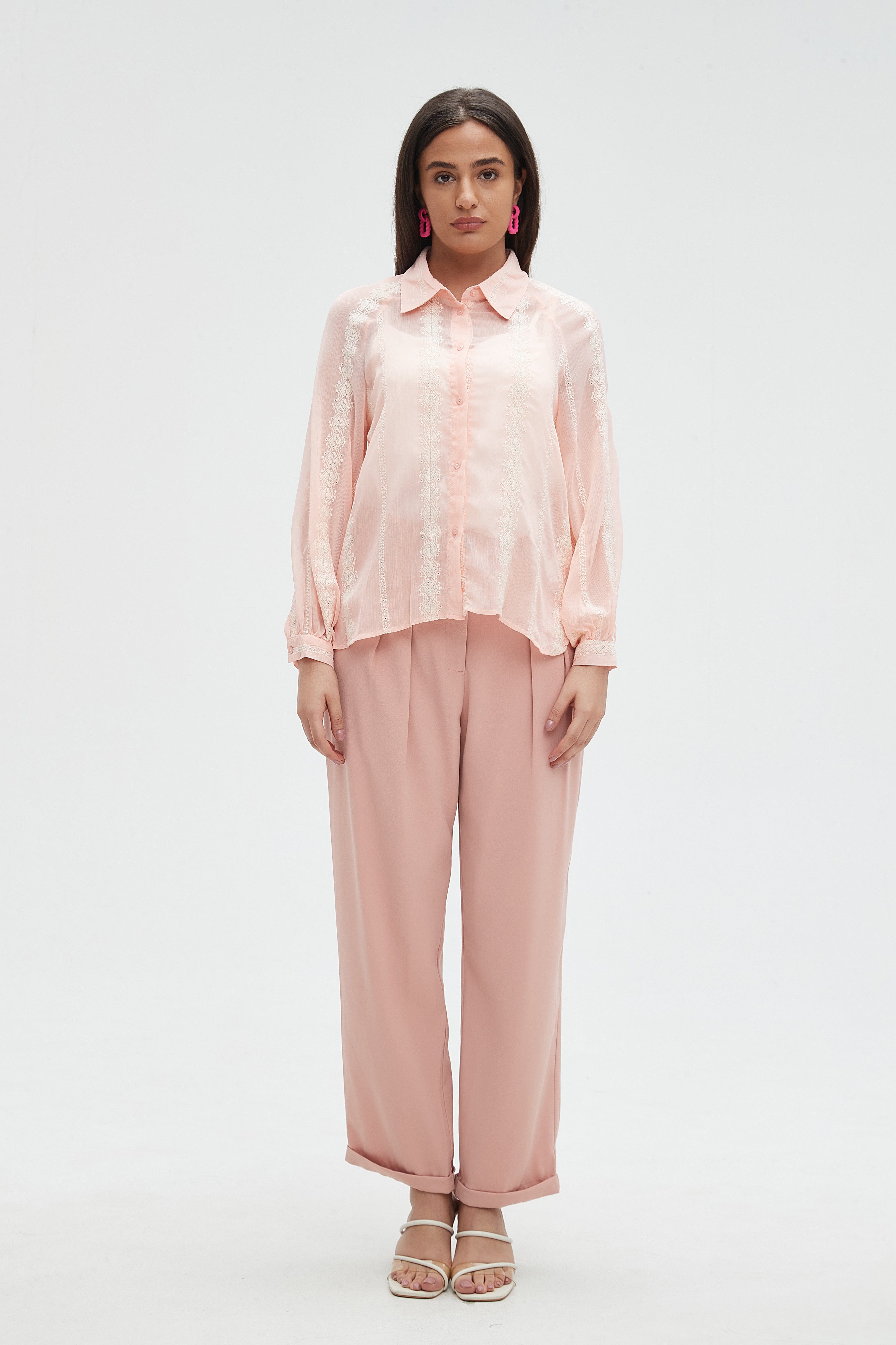 ميكا بلوزة نسائية كم طويل منقوشة