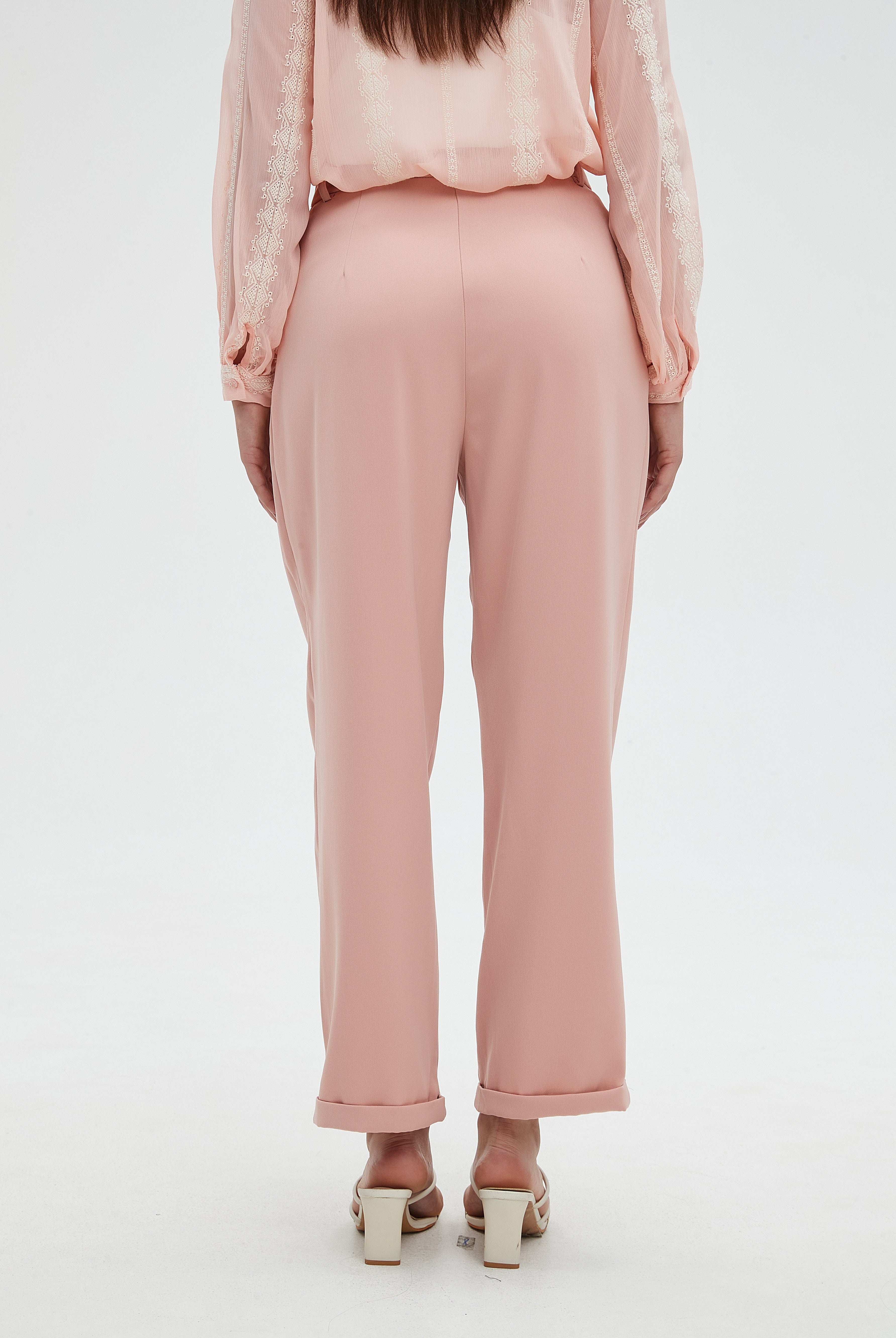 ميكا بنطلون نسائي ساده للدوام بجيوب وكشكش على الجيب