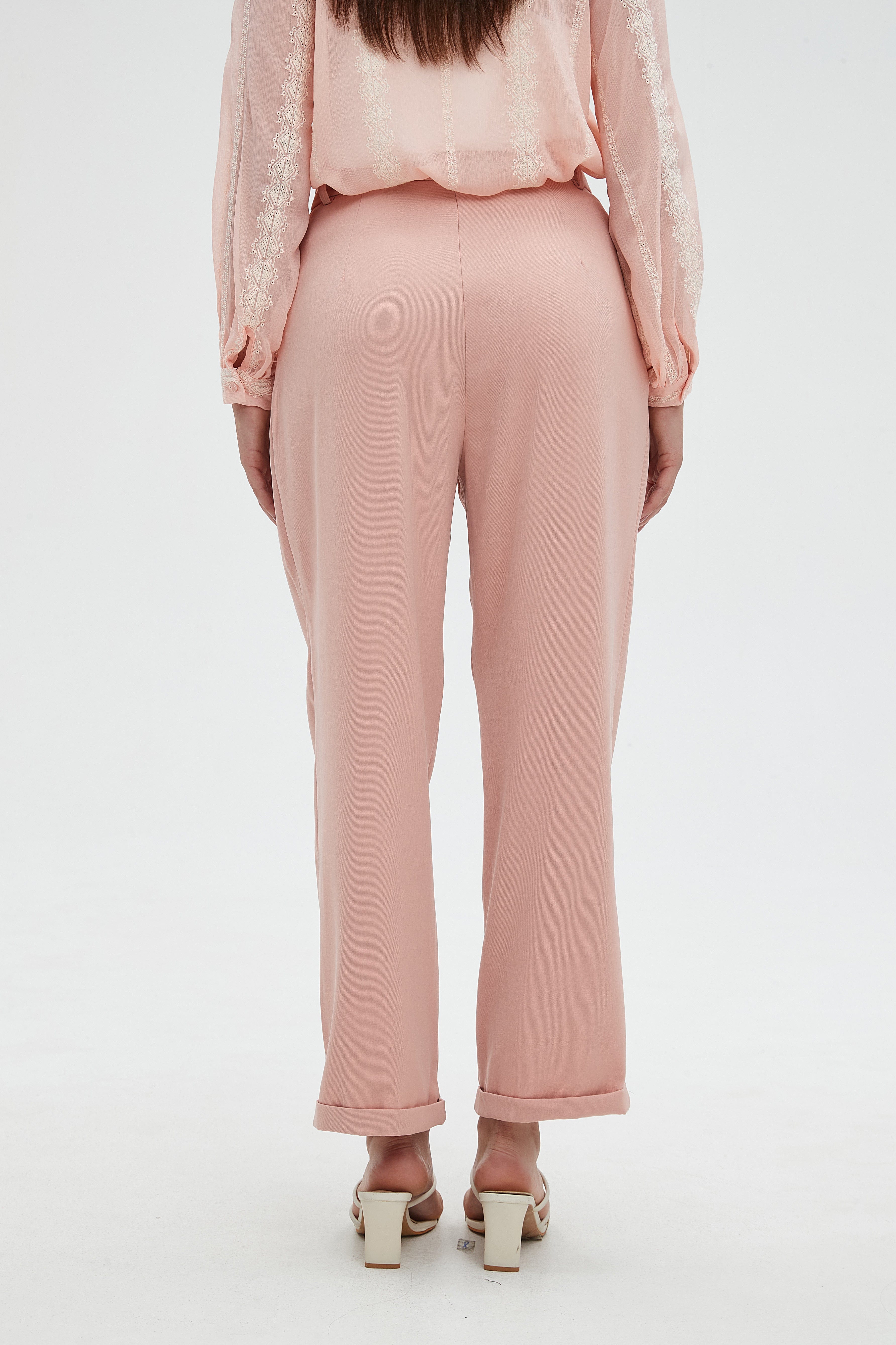 ميكا بنطلون نسائي ساده للدوام بجيوب وكشكش على الجيب