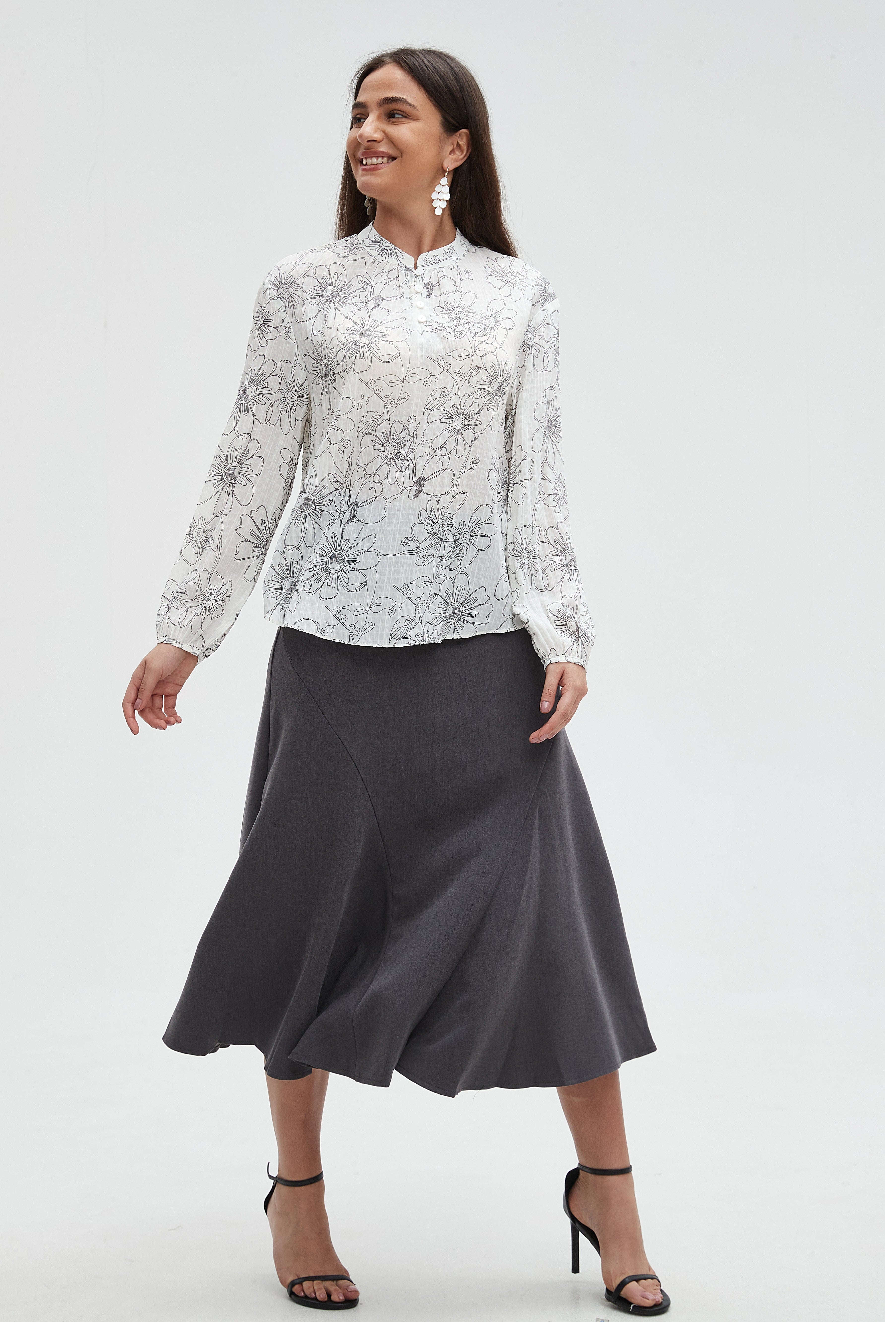 ميكا بلوزة نسائية بأكمام طويلة وأزرار على الصدر