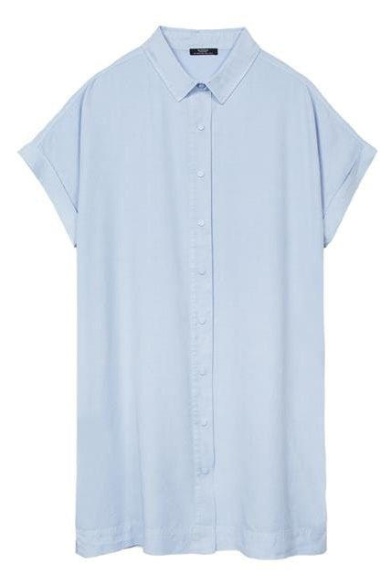 بارفوا فستان منسوج نص كم بأزرار أمامية