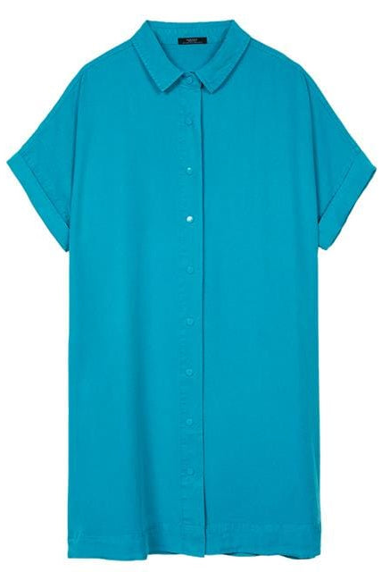 بارفوا فستان منسوج نص كم بأزرار أمامية