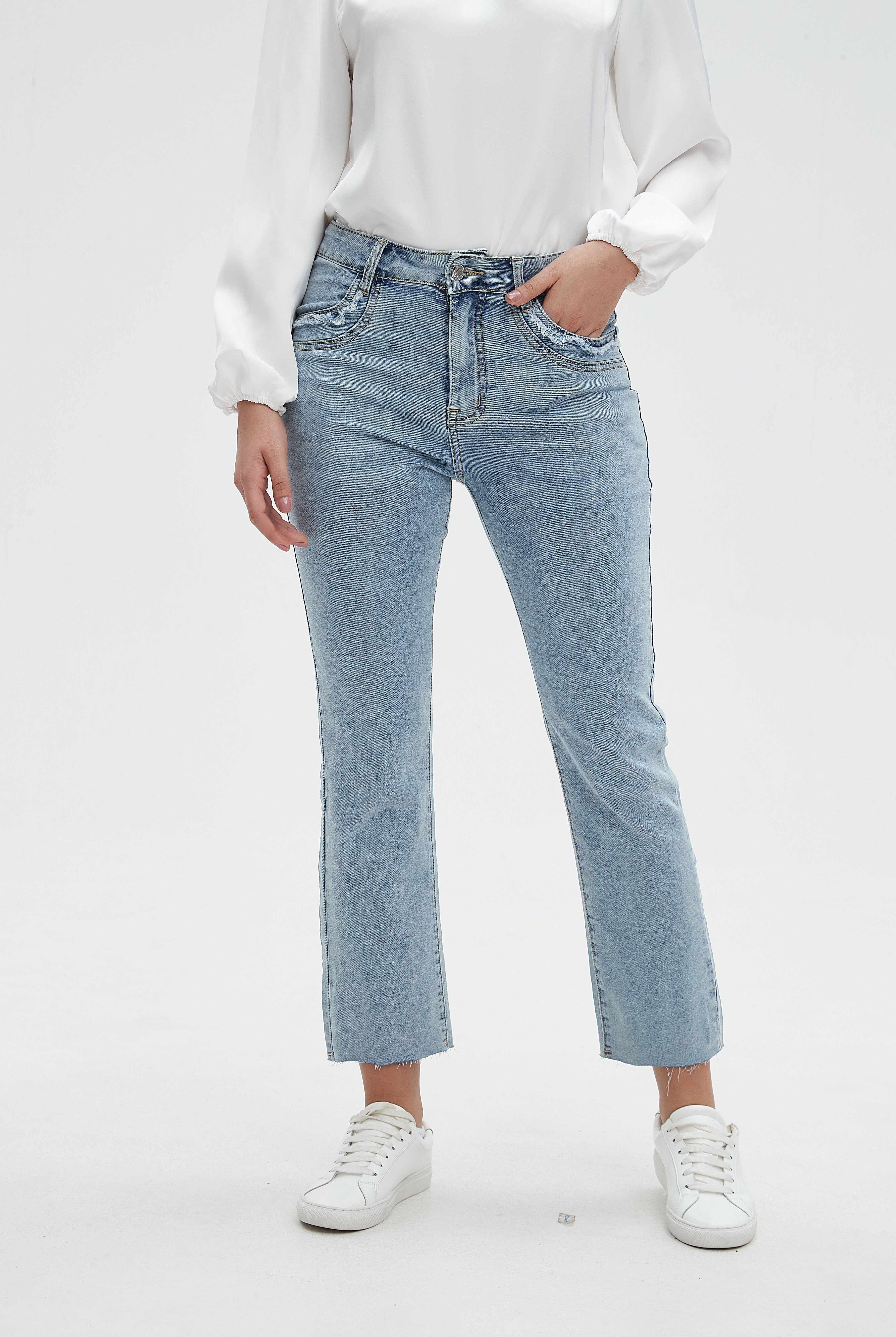 ميكا بنطال طويل جينز خصر مرتفع نسائي