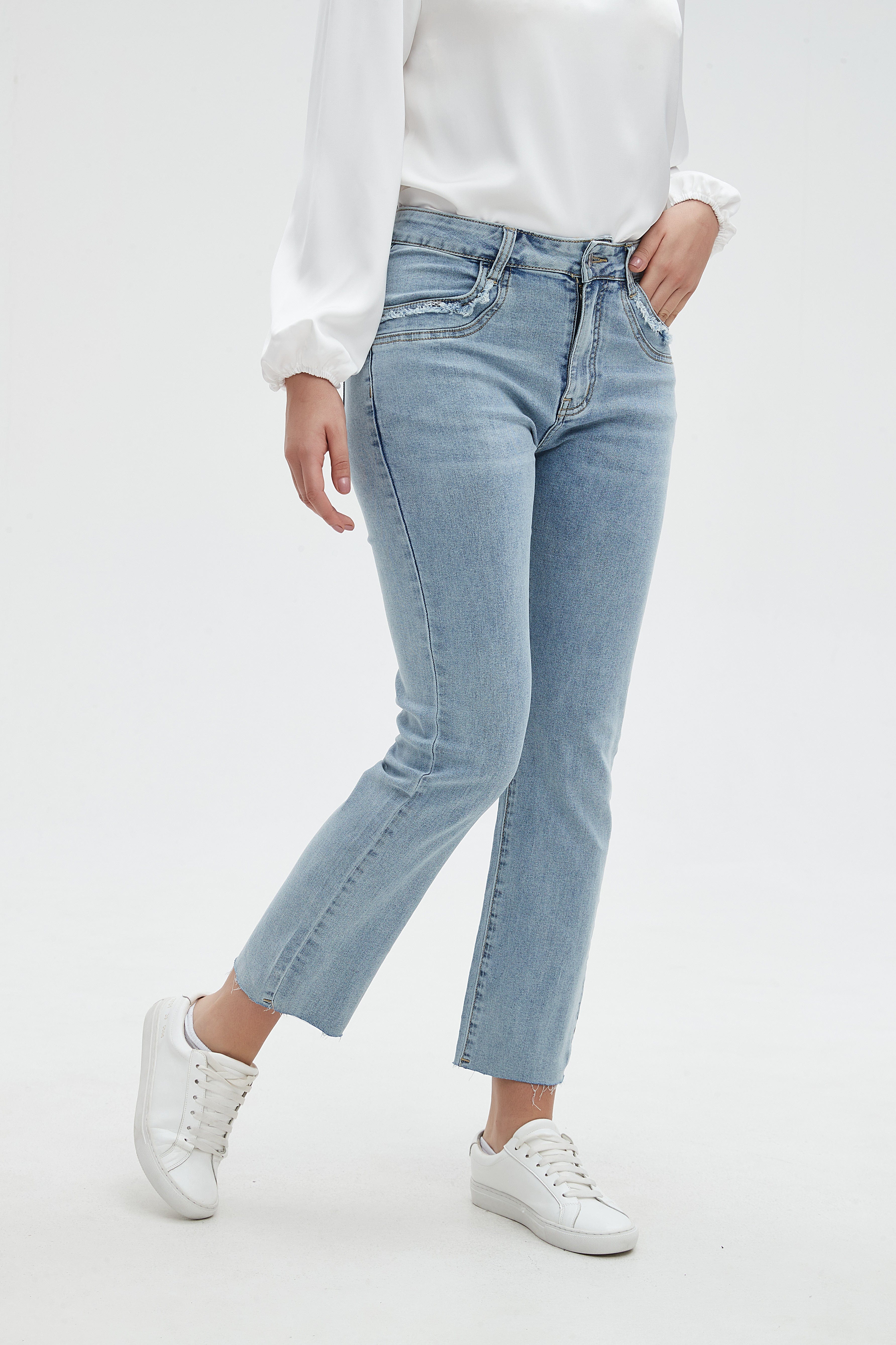 ميكا بنطال طويل جينز خصر مرتفع نسائي