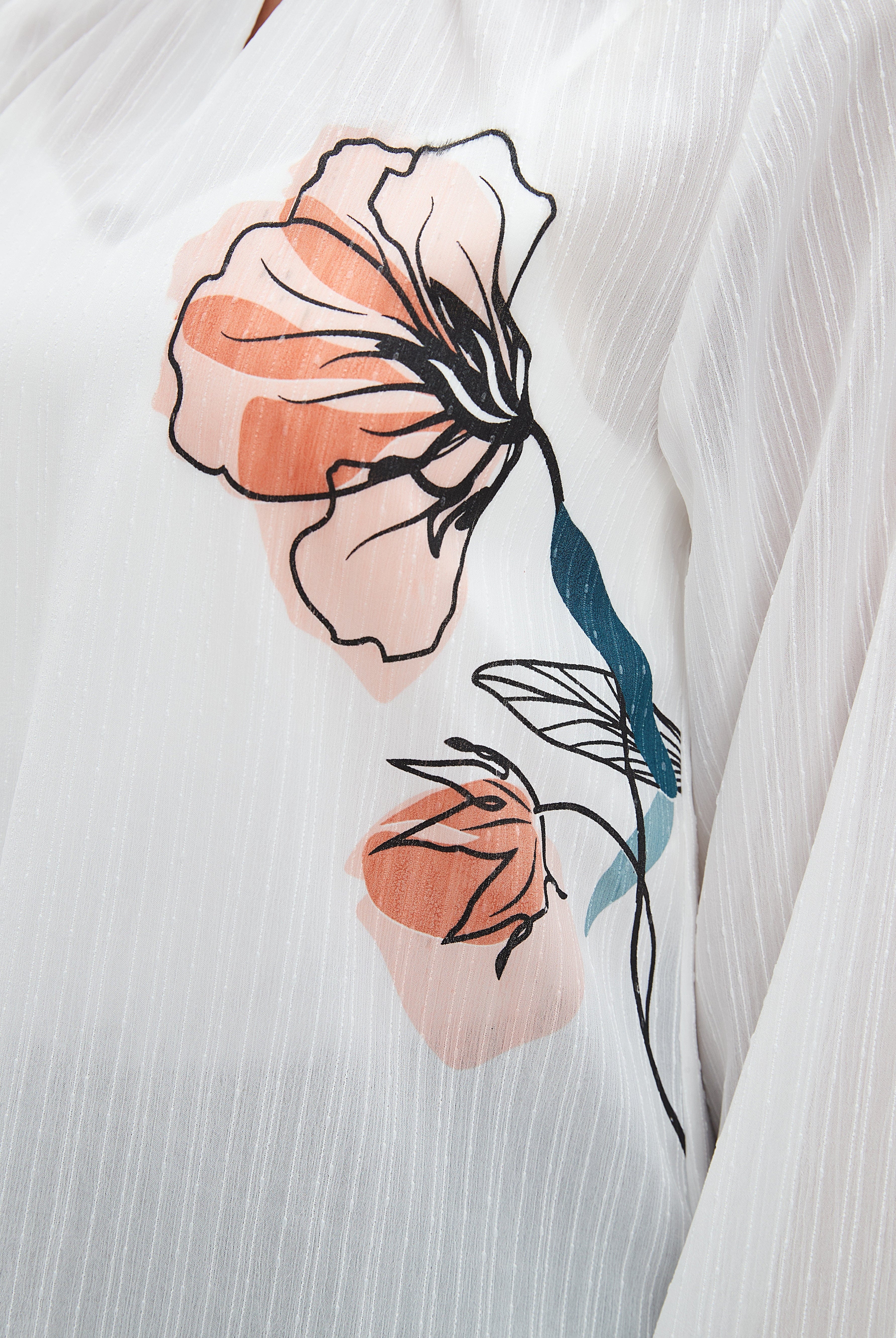 ميكا بلوزة نسائية بطبعة ورد وأكمام طويلة