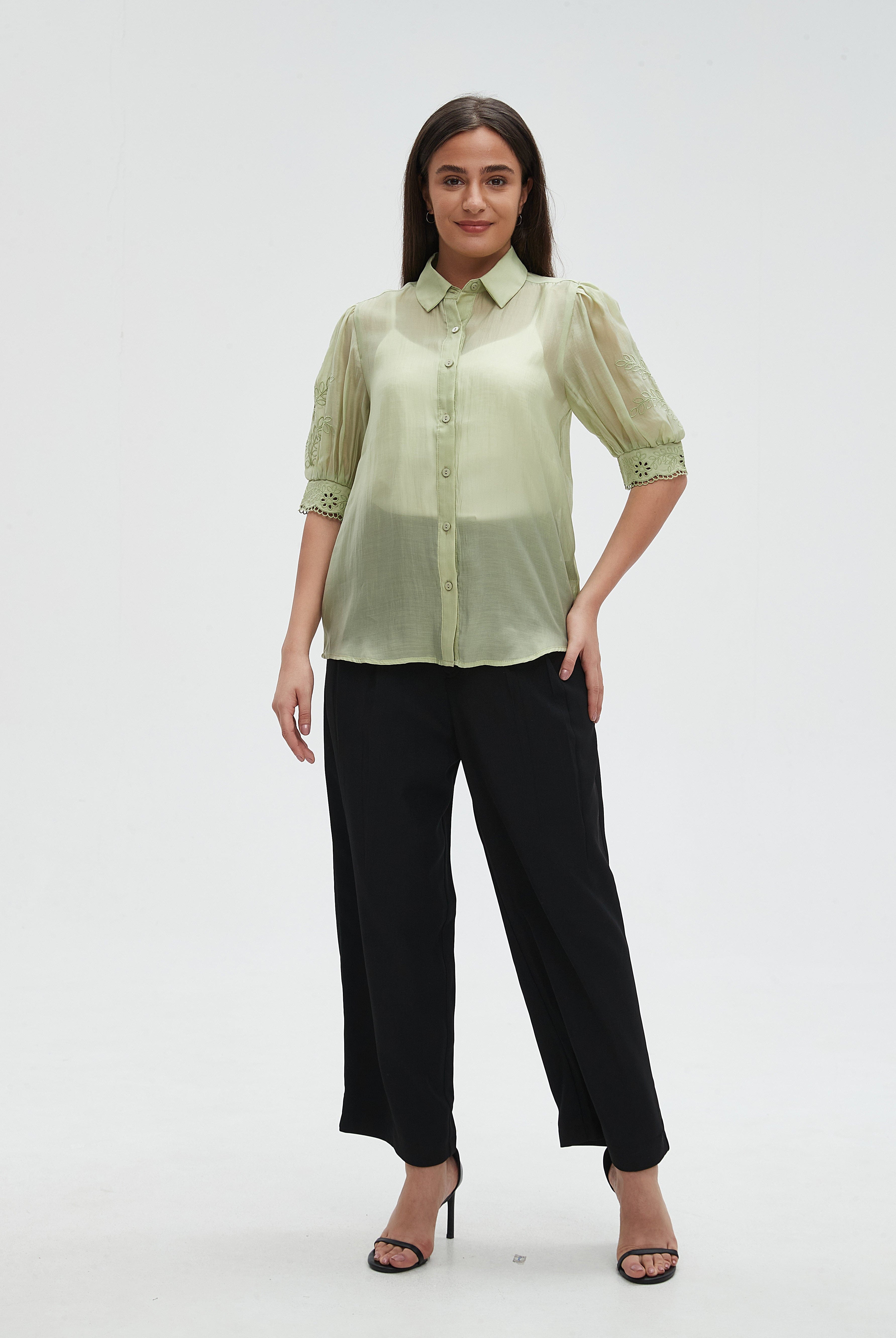 ميكا قميص شفاف سادة نص كم بف نسائي