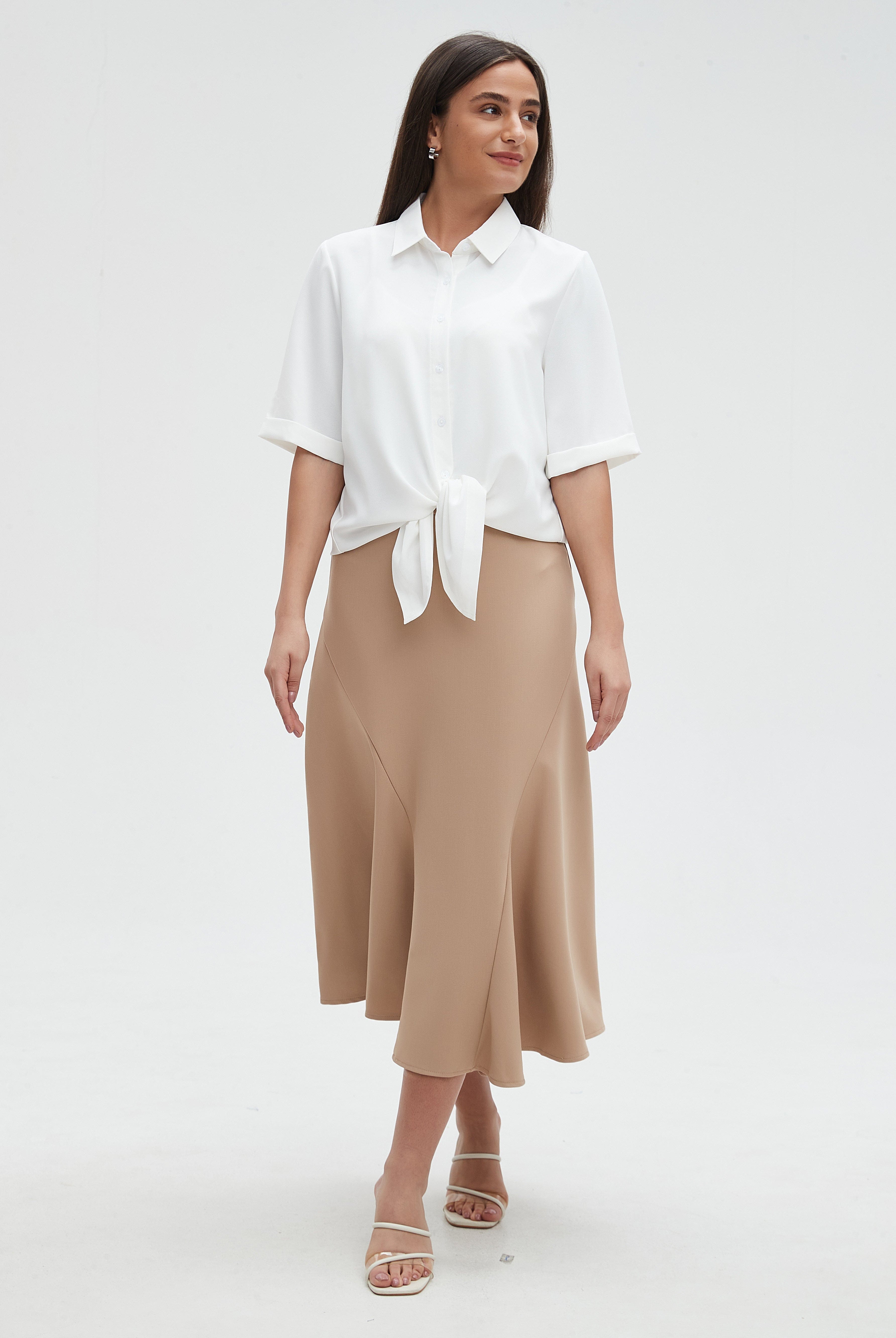 ميكا قميص سادة نص كم بأزرار أمامية نسائي