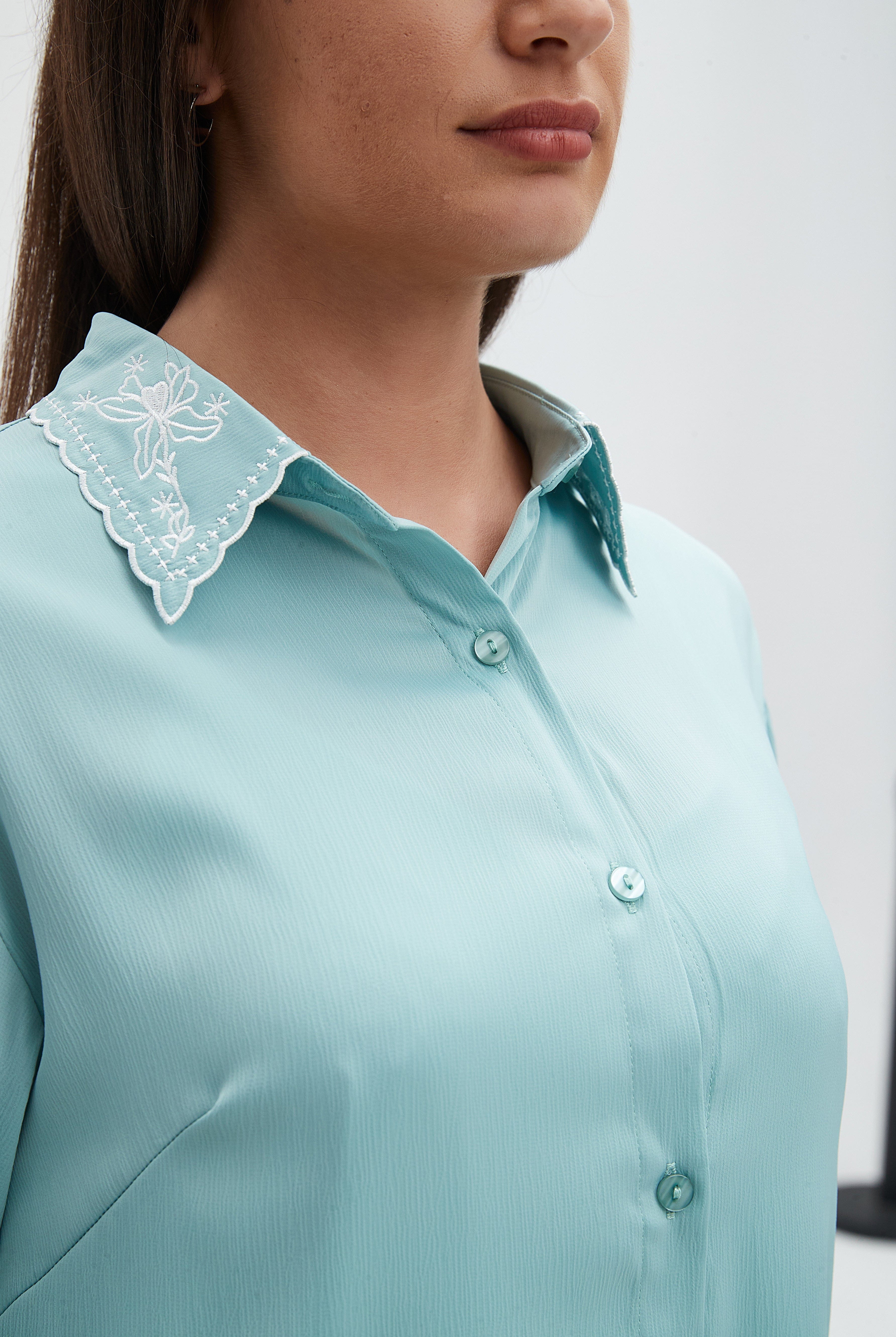 ميكا بلوزة نسائية سادة بياقة وأكمام طويلة