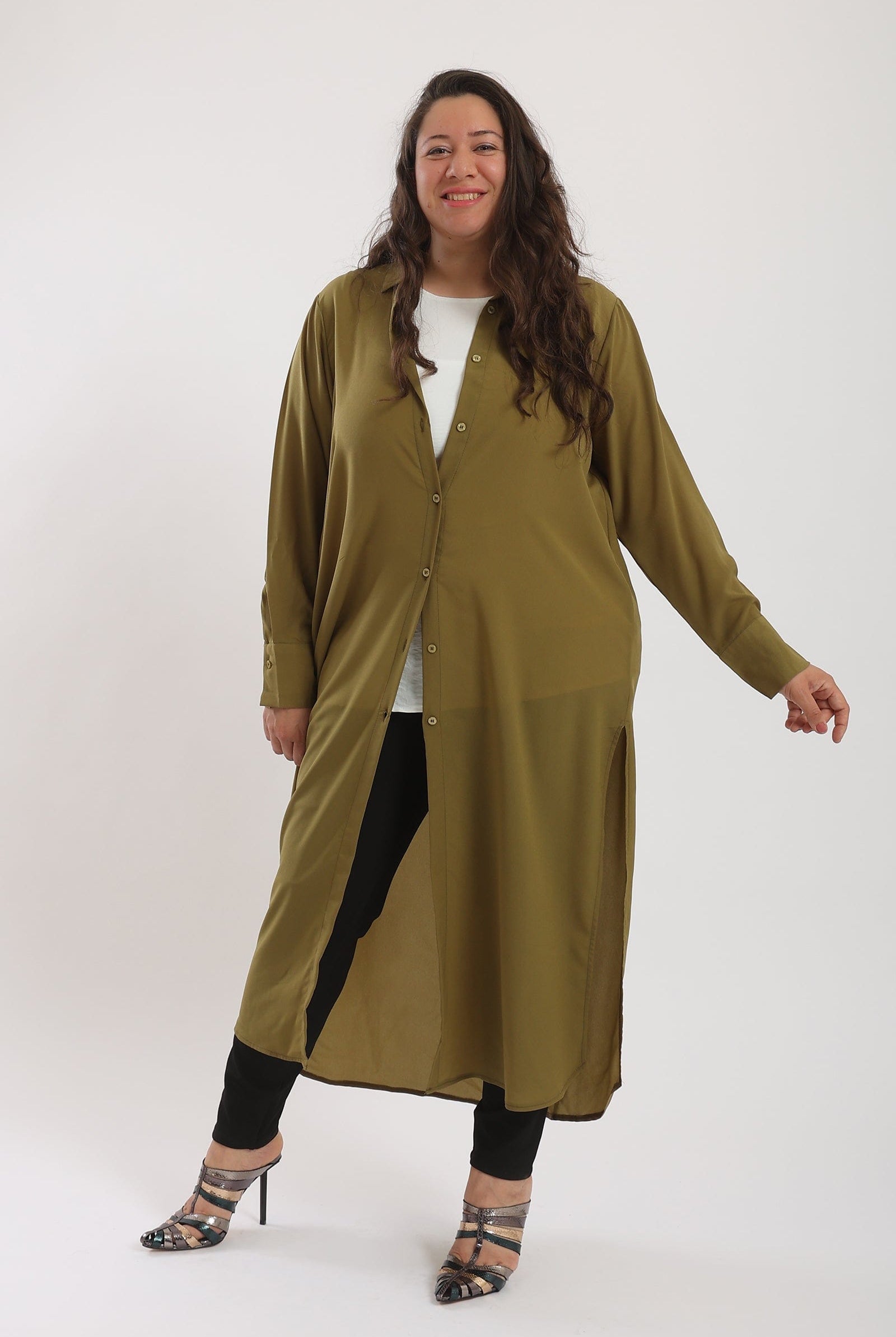 كارينا قميص طويل سادة بقصة ضيقة كم طويل