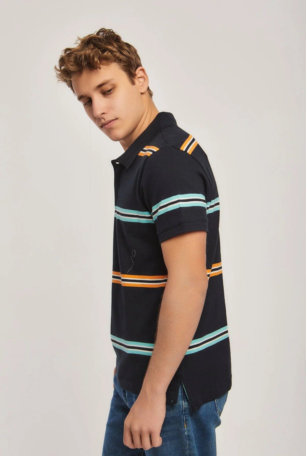 داليدرس تيشيرت بولو مخطط بالعرض نص كم رجالي أزرق