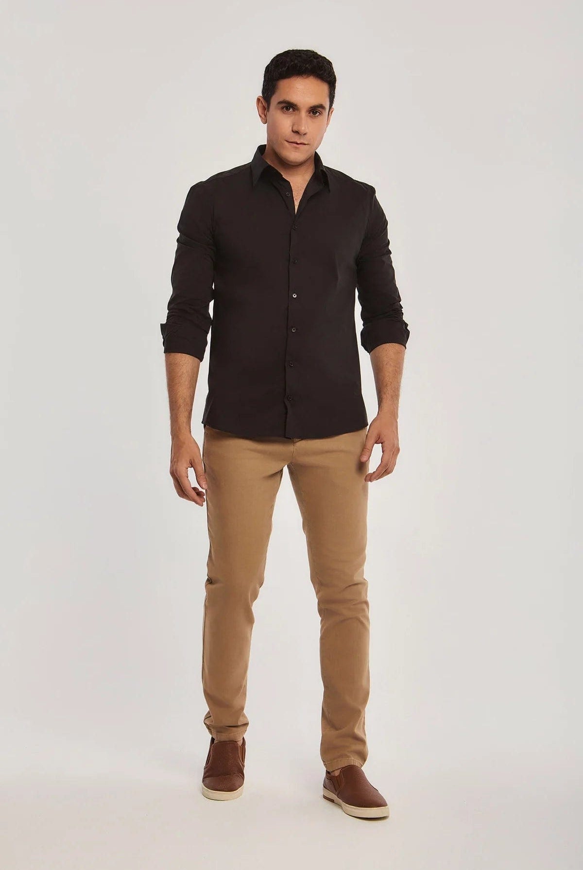 داليدرس قميص رجالي سادة بأزرار أمامية كم طويل