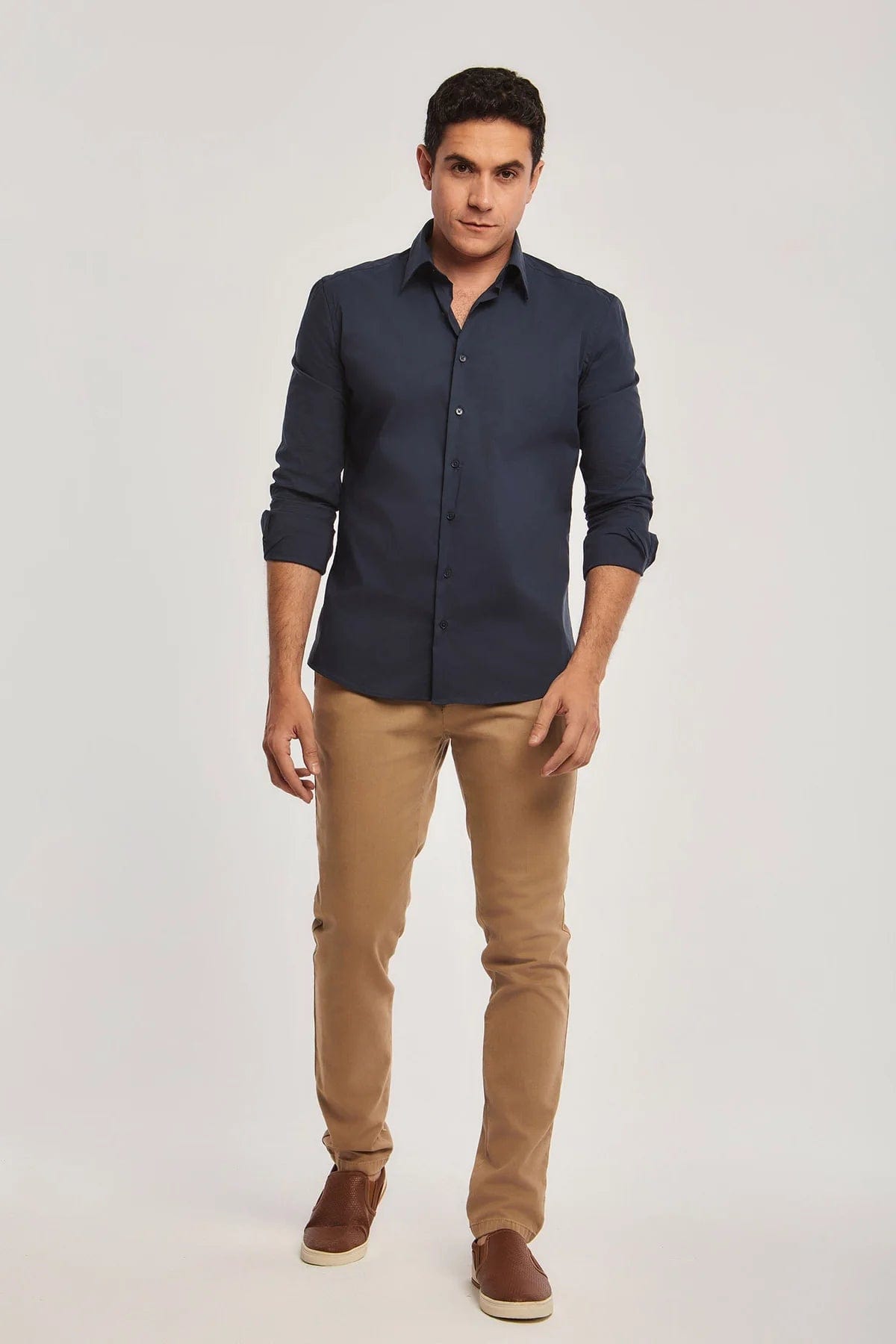 داليدرس قميص رجالي سادة بأزرار أمامية كم طويل