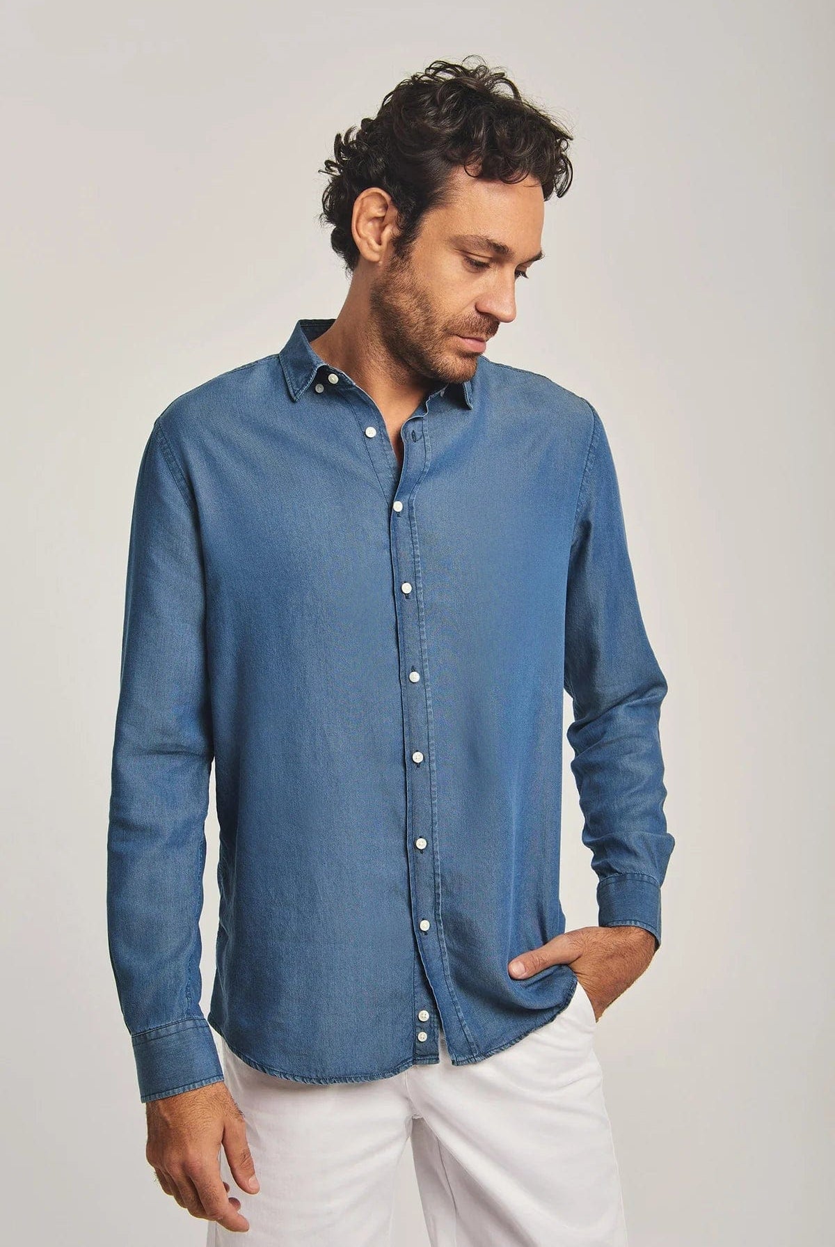 داليدرس قميص رجالي سادة بكم طويل بأزرار أمامية