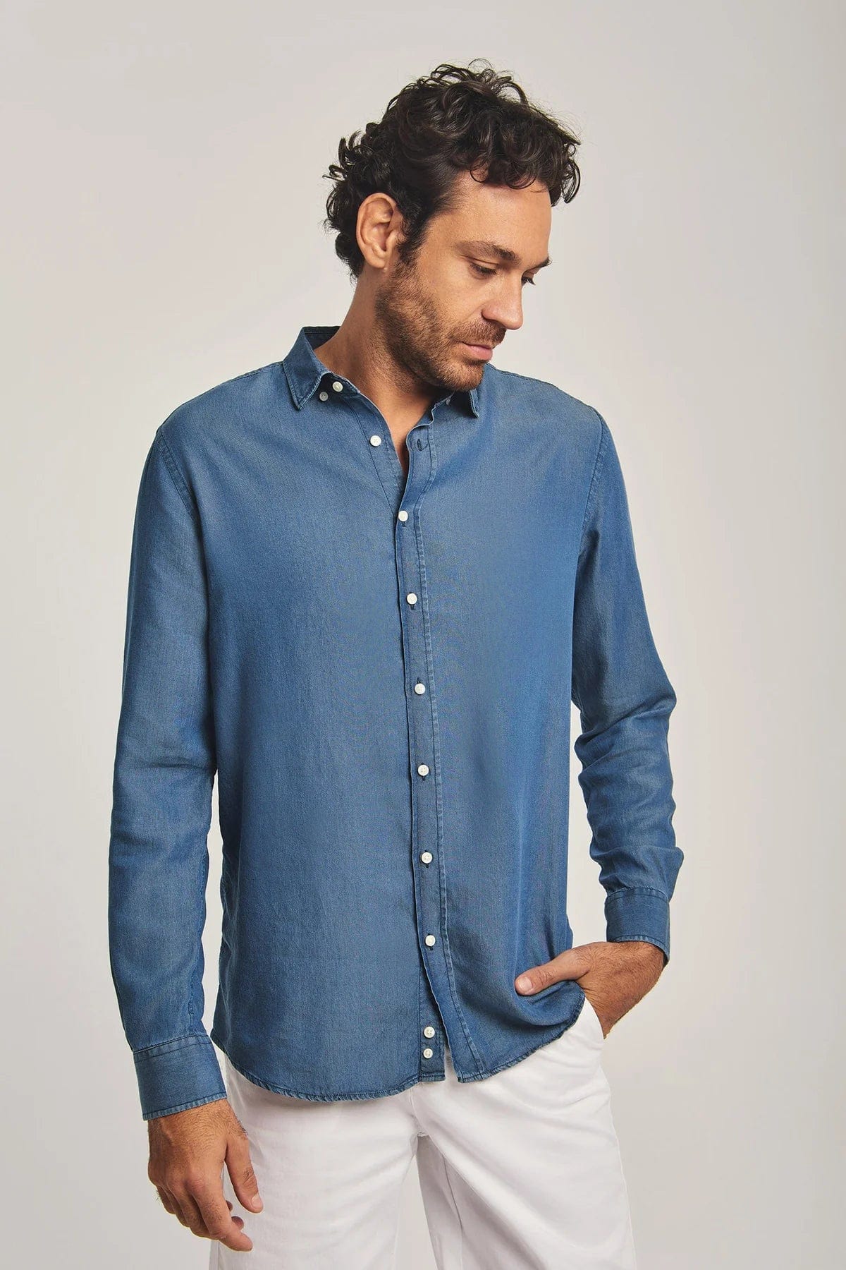 داليدرس قميص رجالي سادة بكم طويل بأزرار أمامية