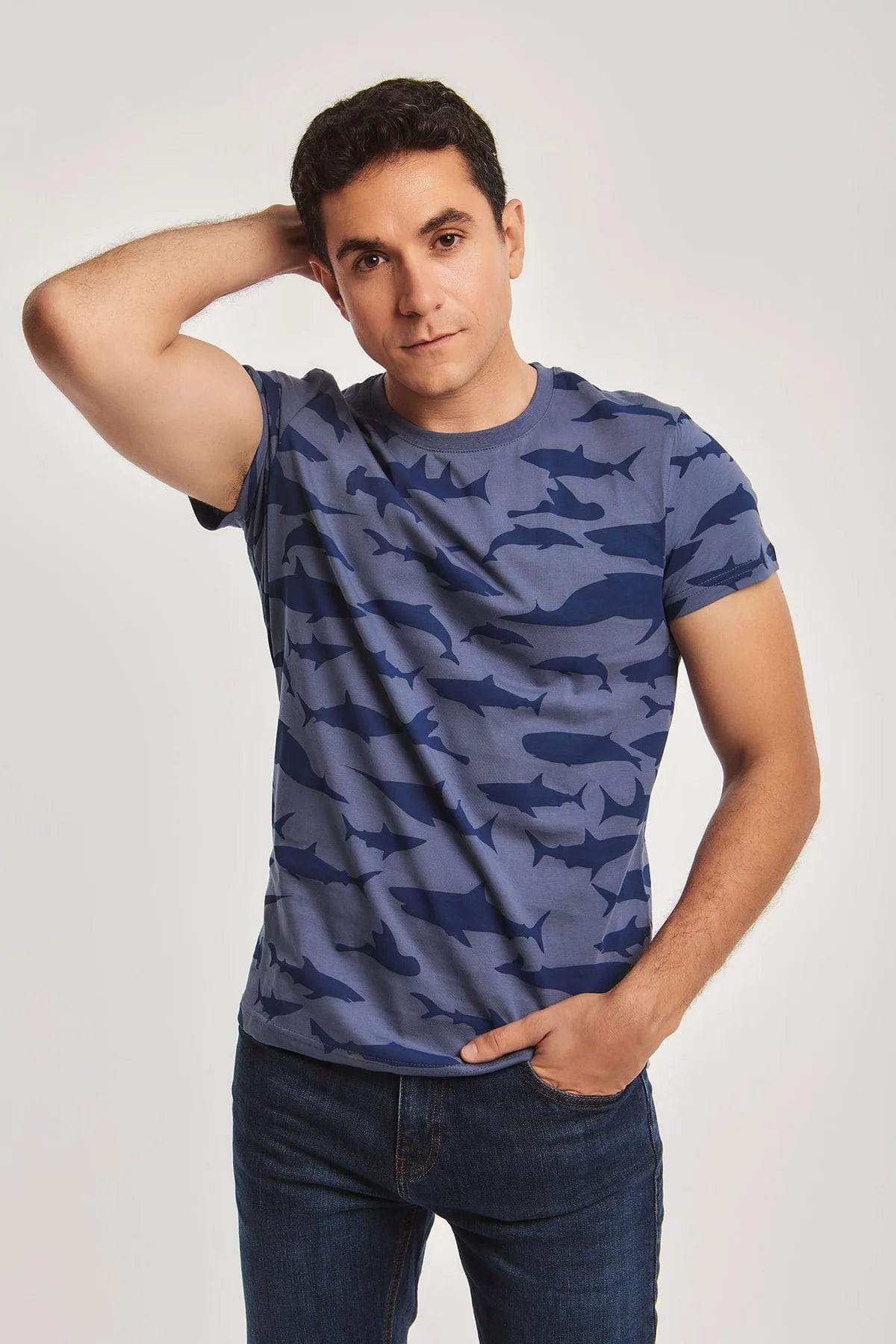 داليدرس تيشيرت منقوش نص كم رجالي أزرق نيلي