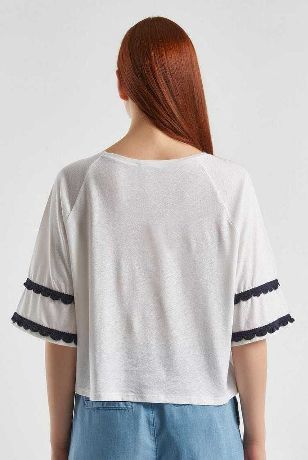 يونايتد كولورز اوف بينيتون تي شيرت من الكتان كم واسع نسائي