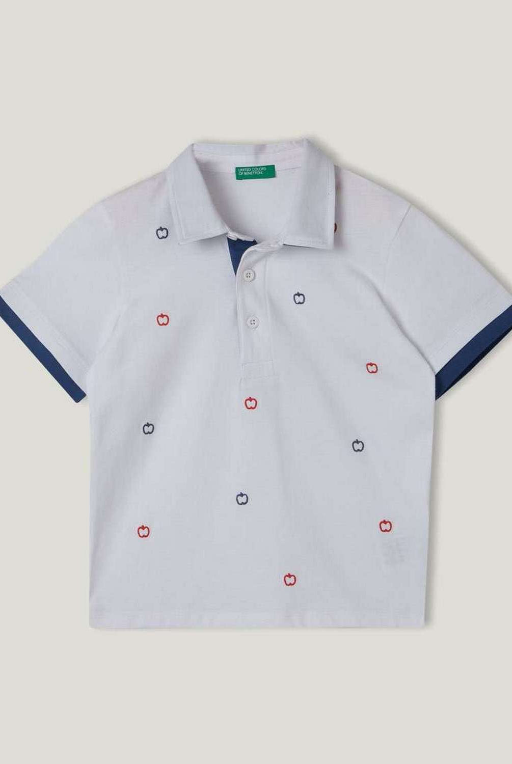 يونايتد كولورز اوف بينيتون قميص بولو ولادي بأكمام قصيرة وطباعه تفاح